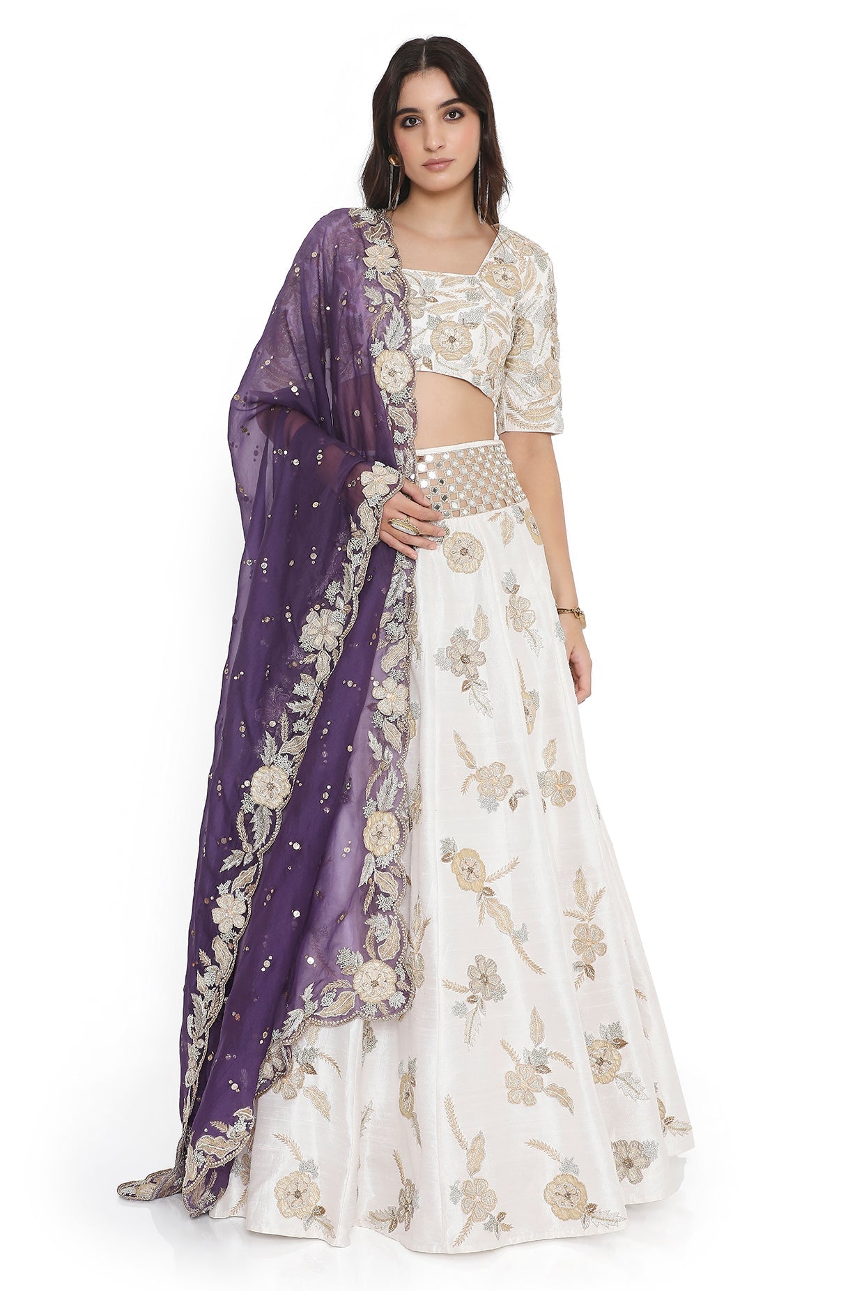 Off-White Embroidered Choli And Lehenga With Embroidered Dupatta