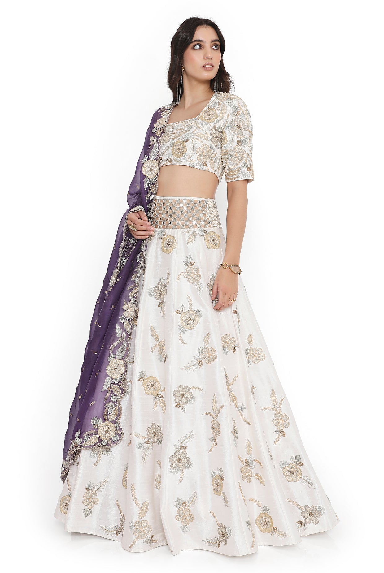 Off-White Embroidered Choli And Lehenga With Embroidered Dupatta