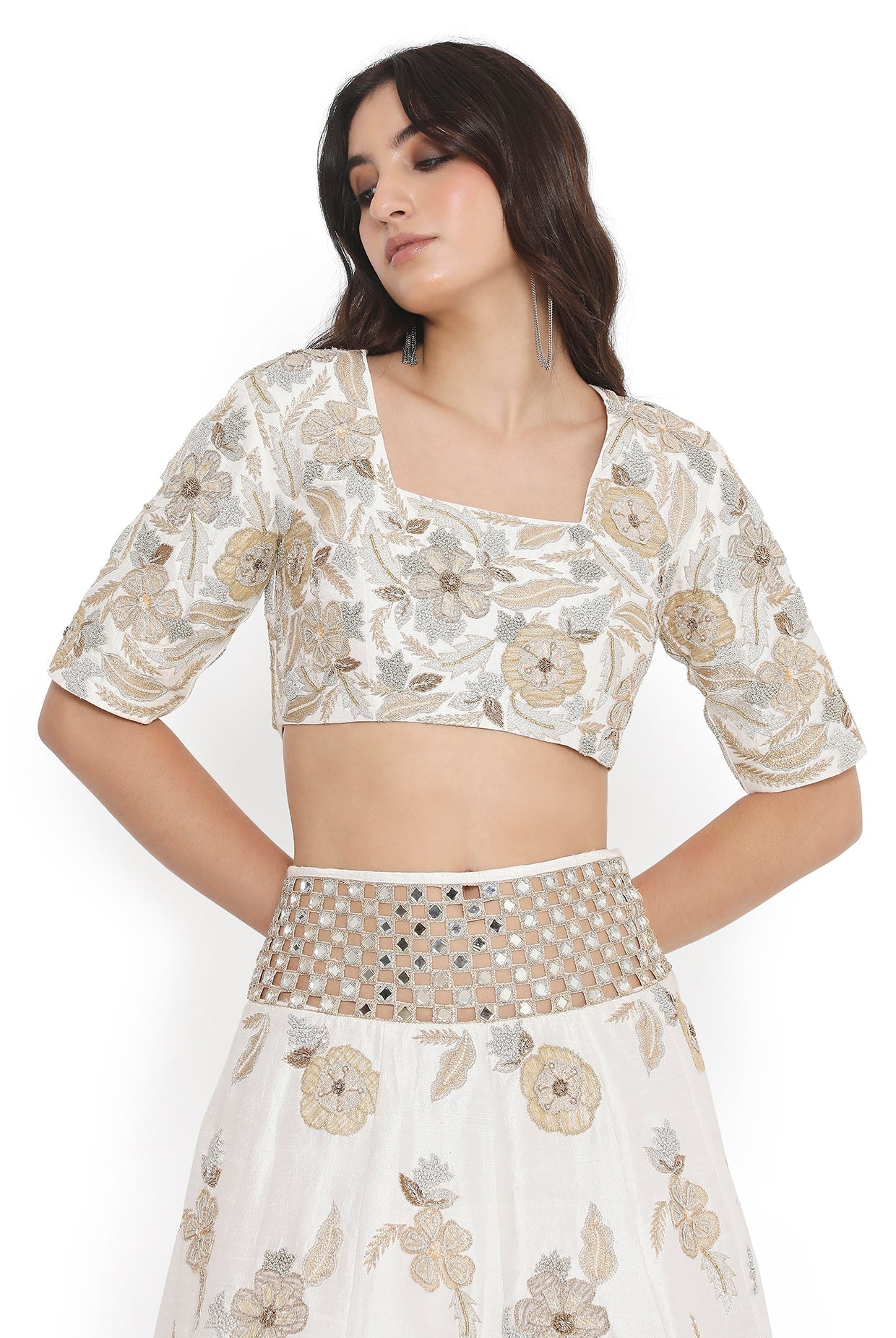 Off-White Embroidered Choli And Lehenga With Embroidered Dupatta