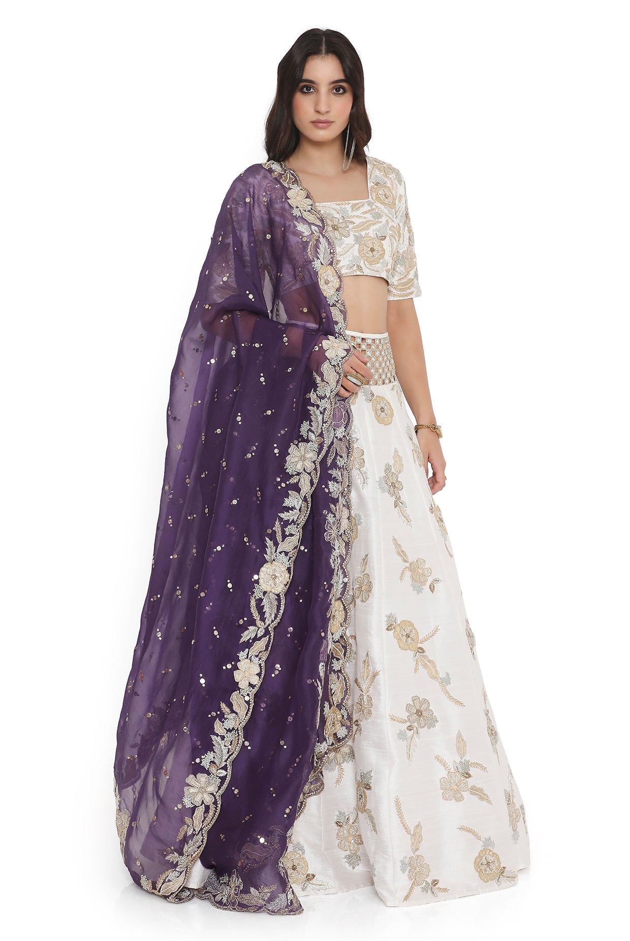 Off-White Embroidered Choli And Lehenga With Embroidered Dupatta