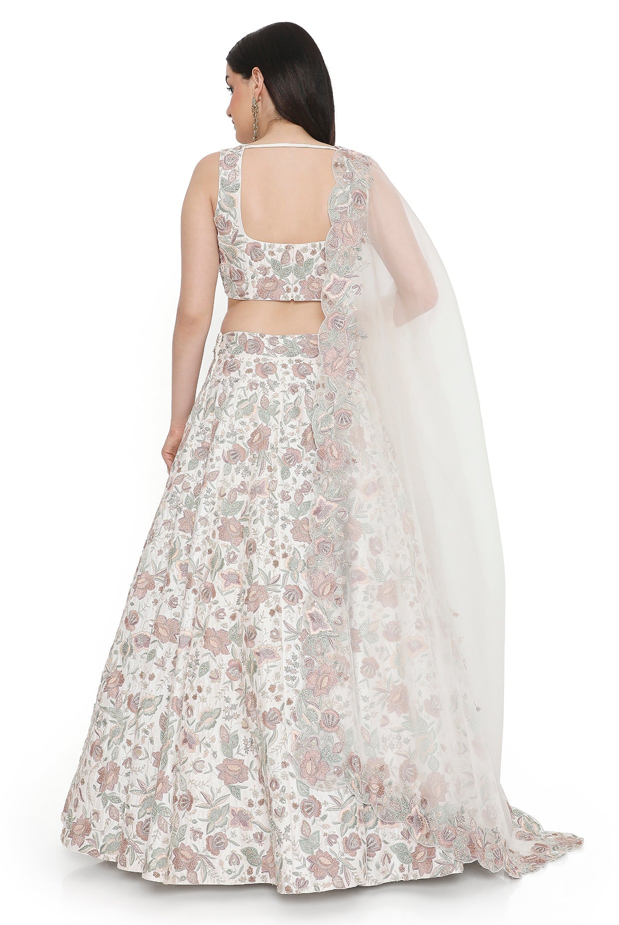 Ivory Embroidered Choli With Lehenga And Dupatta