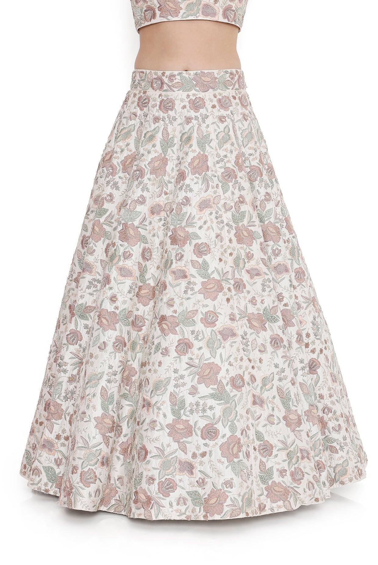 Ivory Embroidered Choli With Lehenga And Dupatta