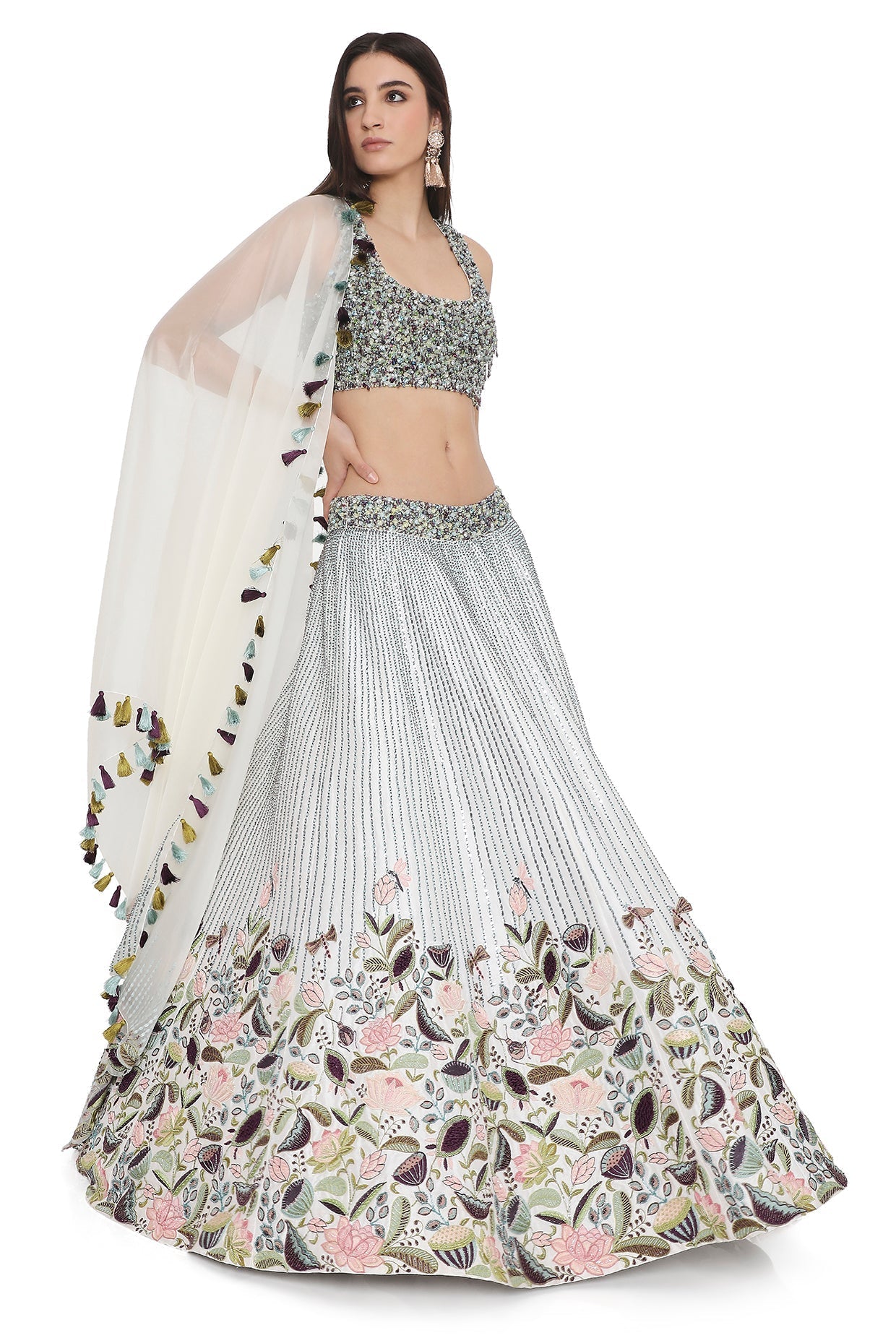 Ivory Embroidered Choli And Embroidered Lehenga With Dupatta