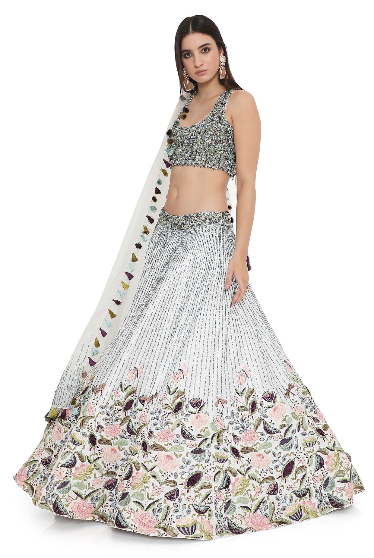 Ivory Embroidered Choli And Embroidered Lehenga With Dupatta