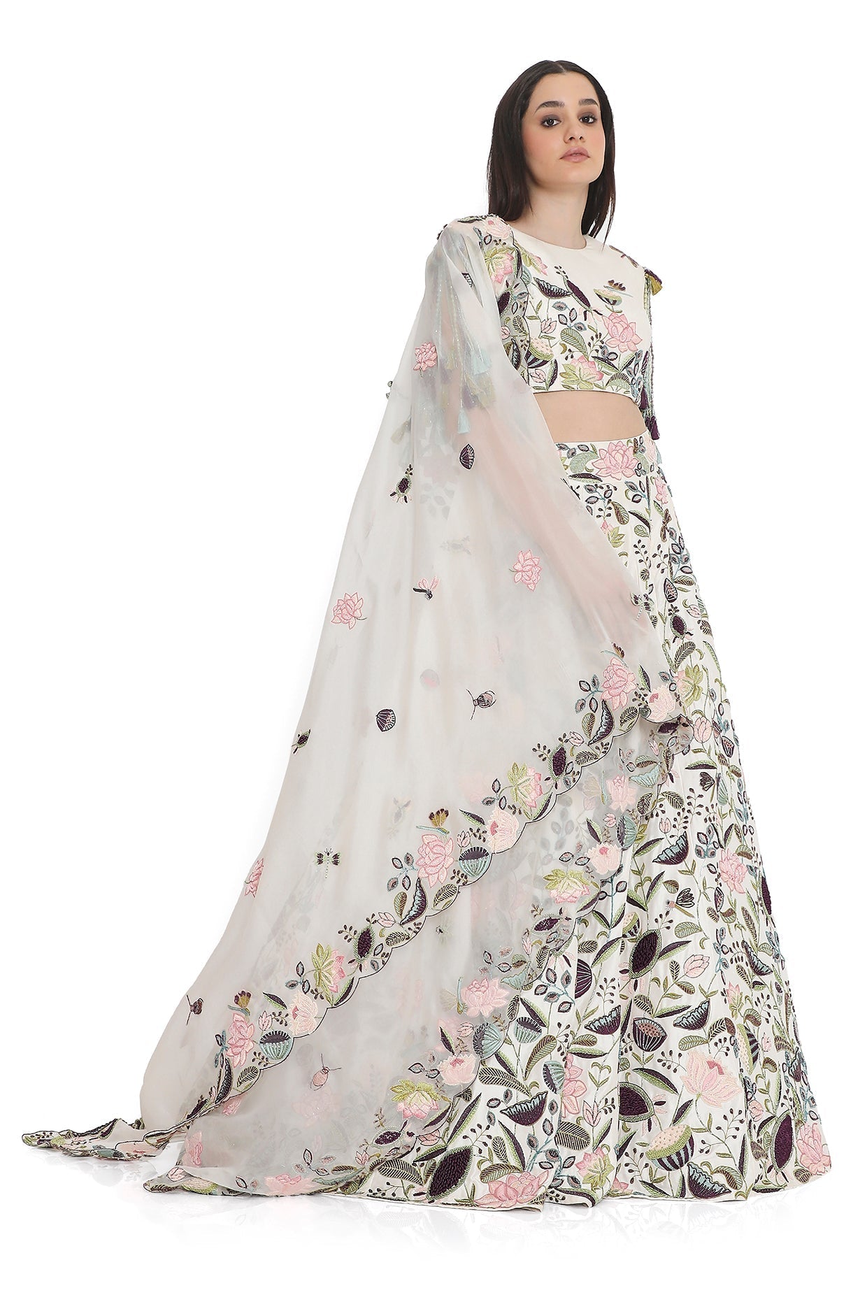 Ivory Embroidered Choli And Embroidered Lehenga With Dupatta