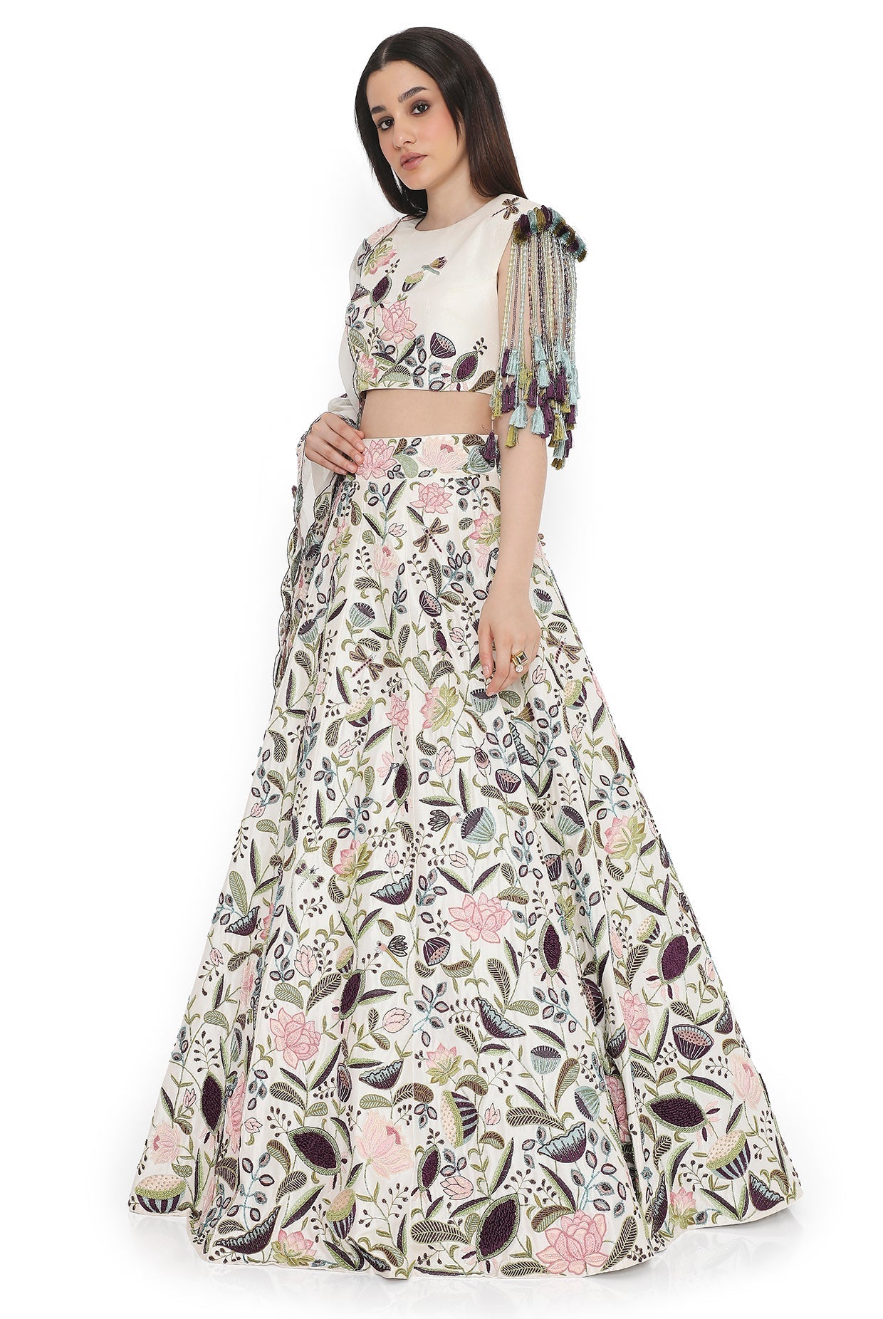Ivory Embroidered Choli And Embroidered Lehenga With Dupatta