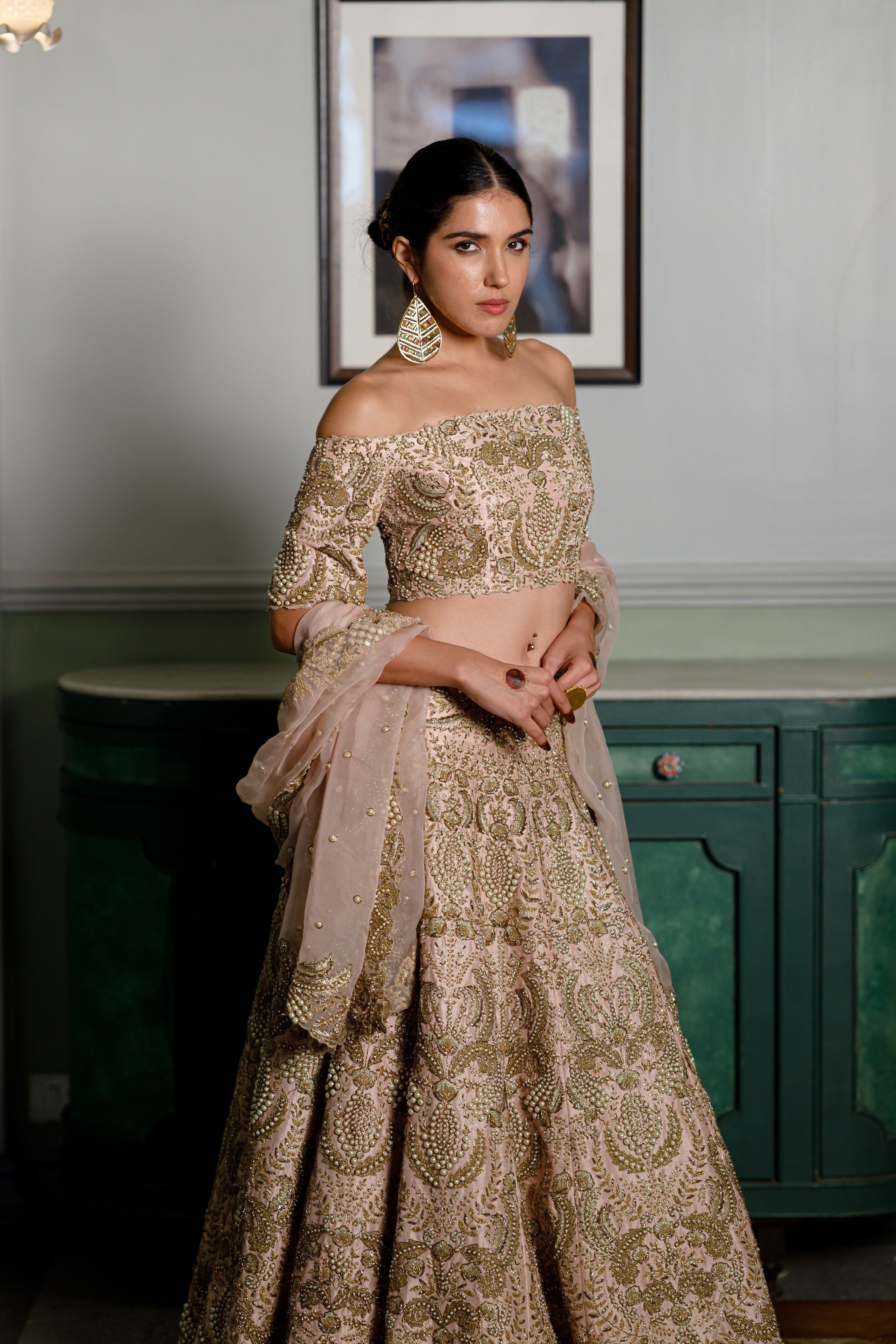 Aida Blush Embroidered Choli And Lehenga With Embroidered Dupatta