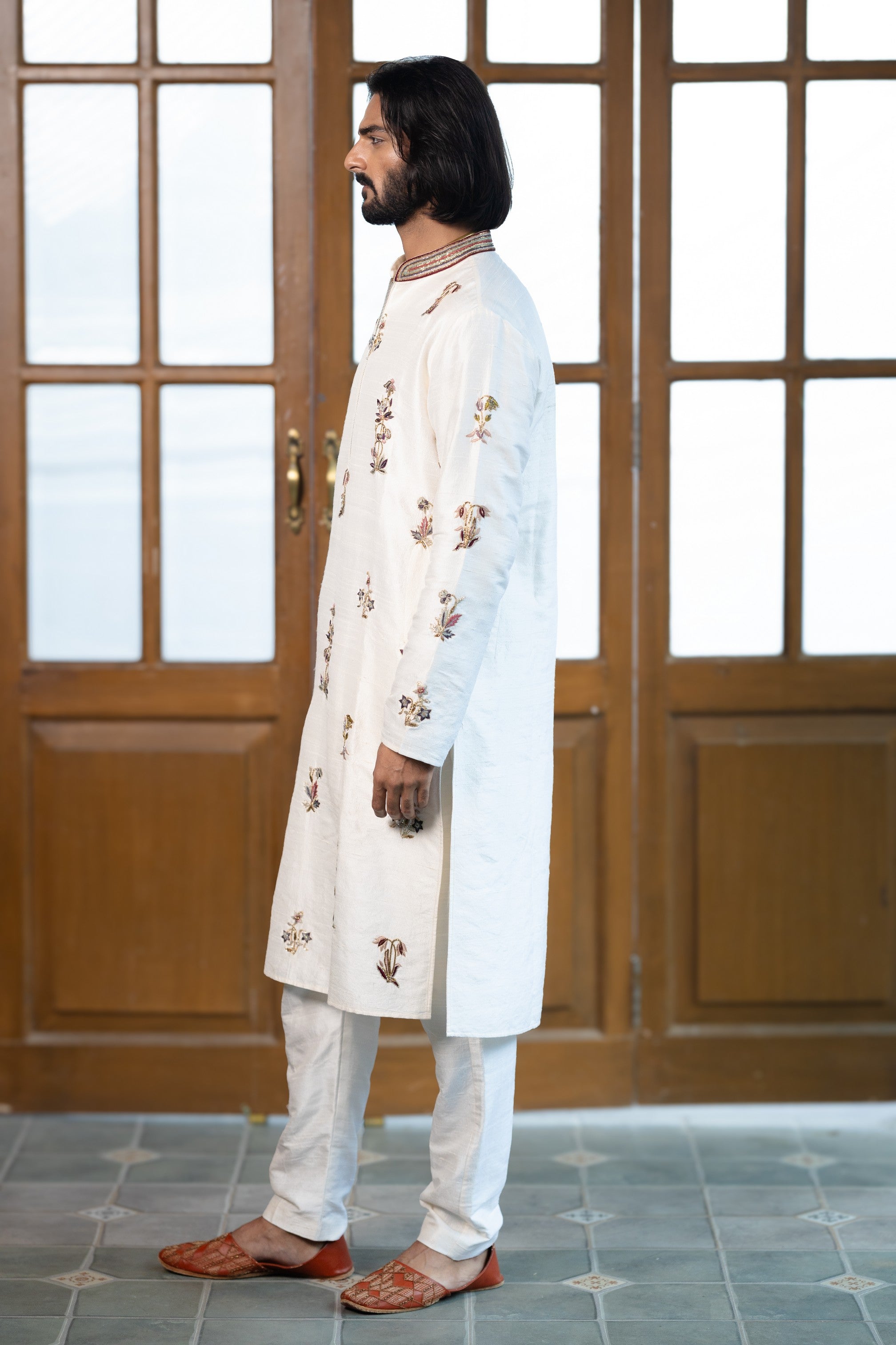 Off White Embroidered Kurta With Pant