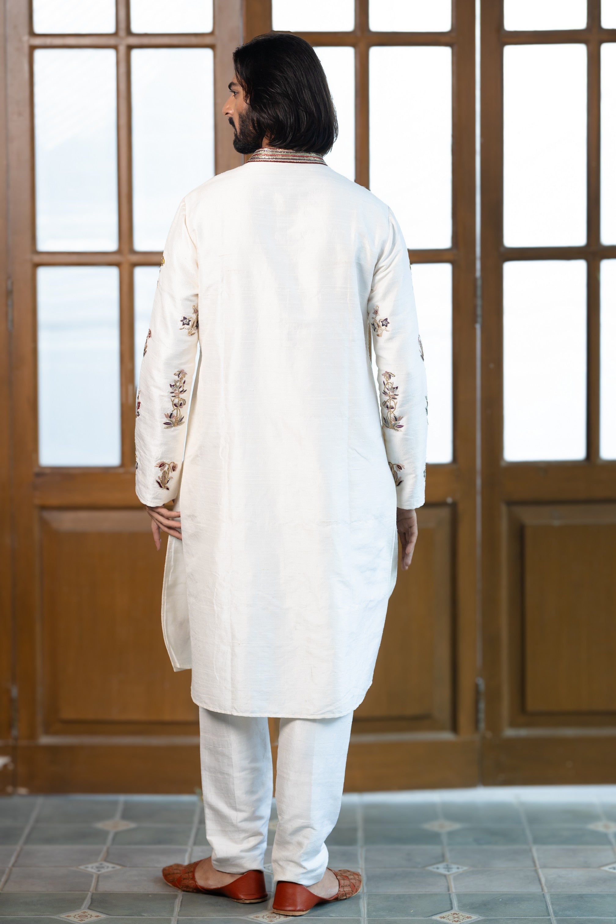 Off White Embroidered Kurta With Pant