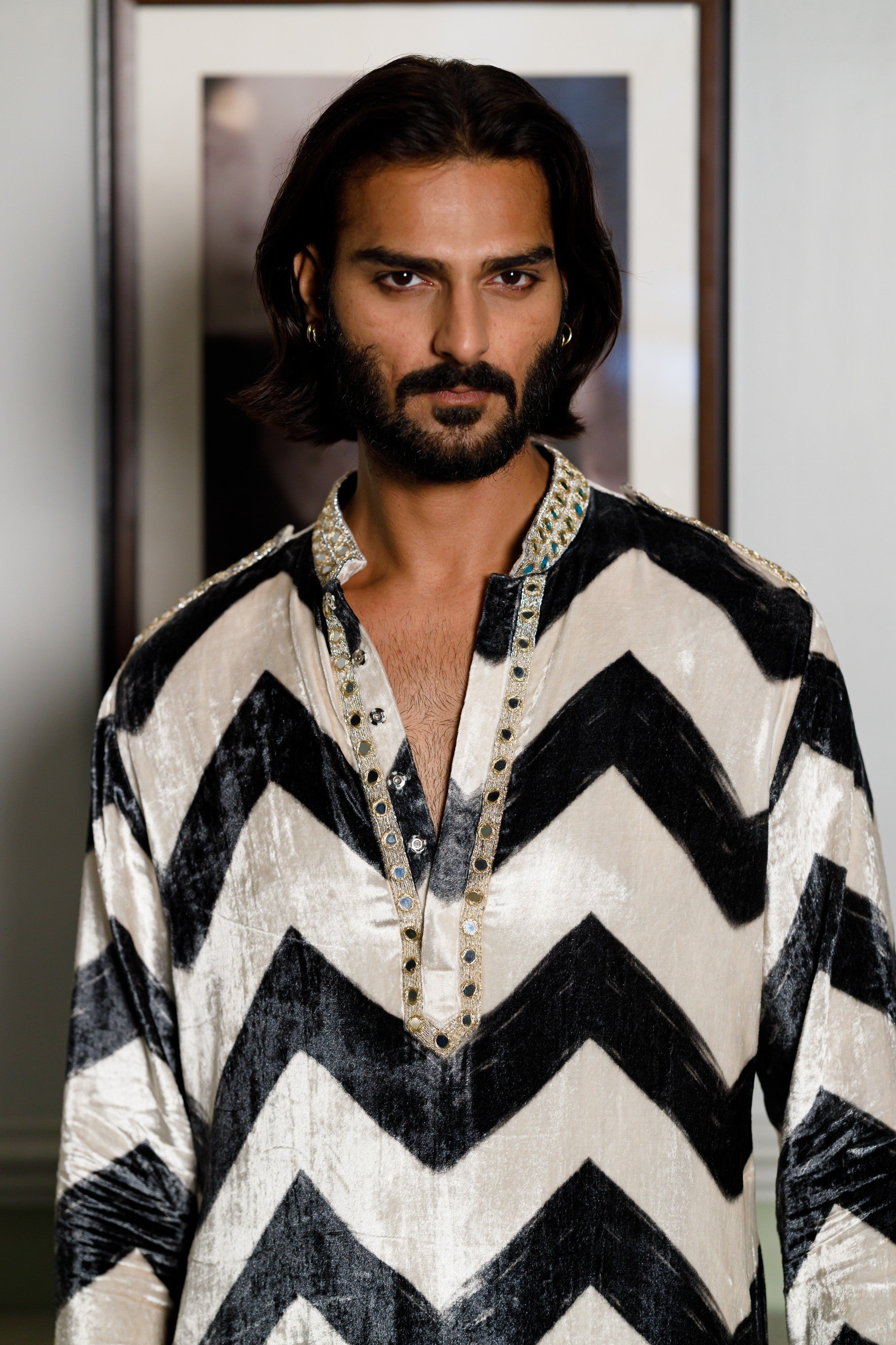 Chevron Printed Embroidered Kurta And Salwar