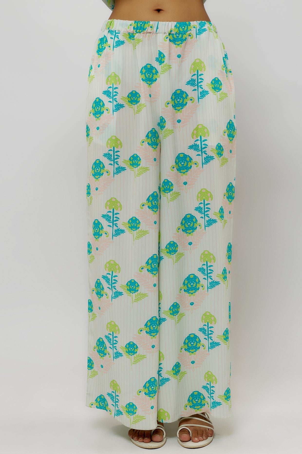 Teal Printed Crepe Shirt And Pant
