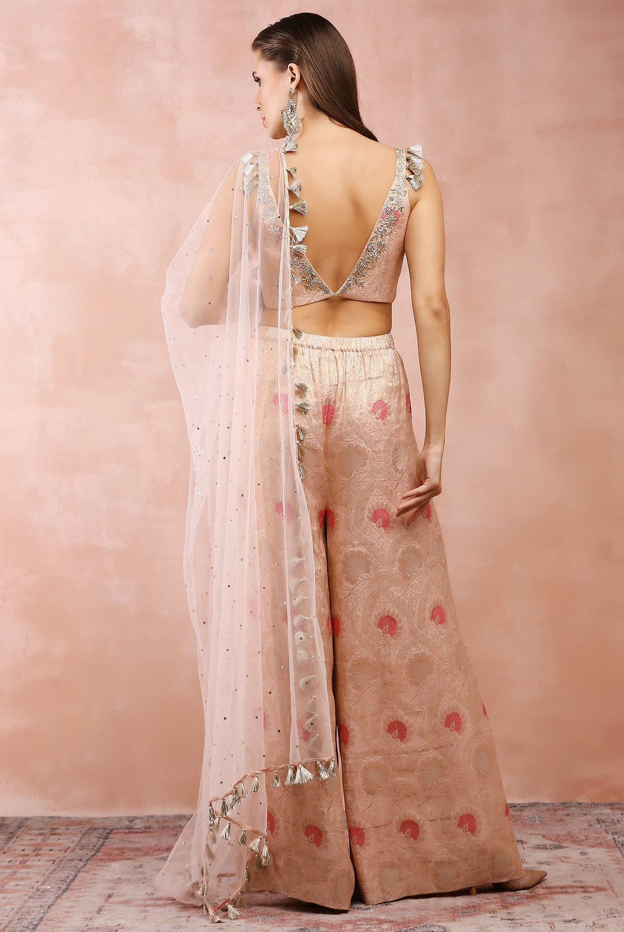 Rose pink embroidered choli and palazzo with dupatta