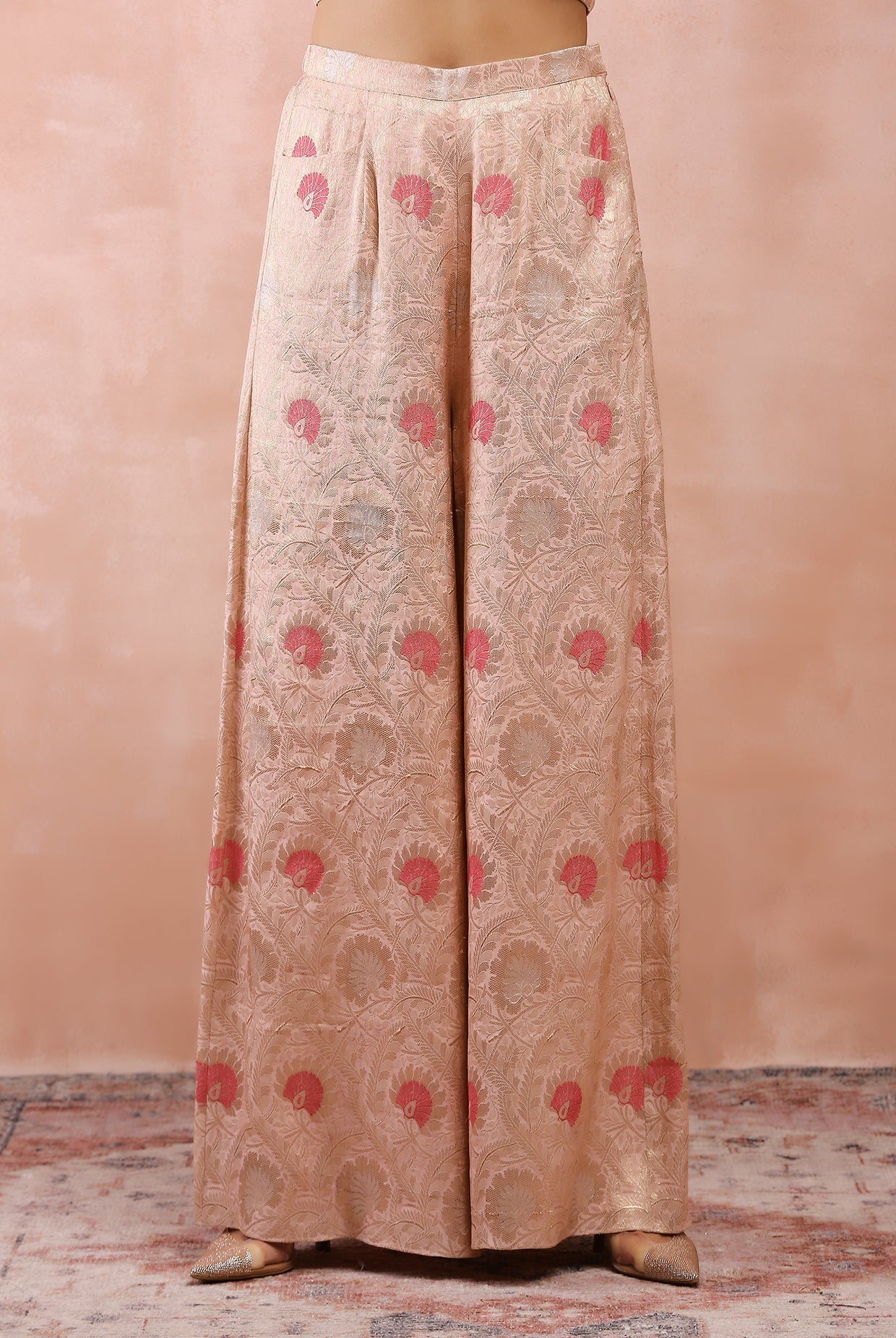 Rose pink embroidered choli and palazzo with dupatta