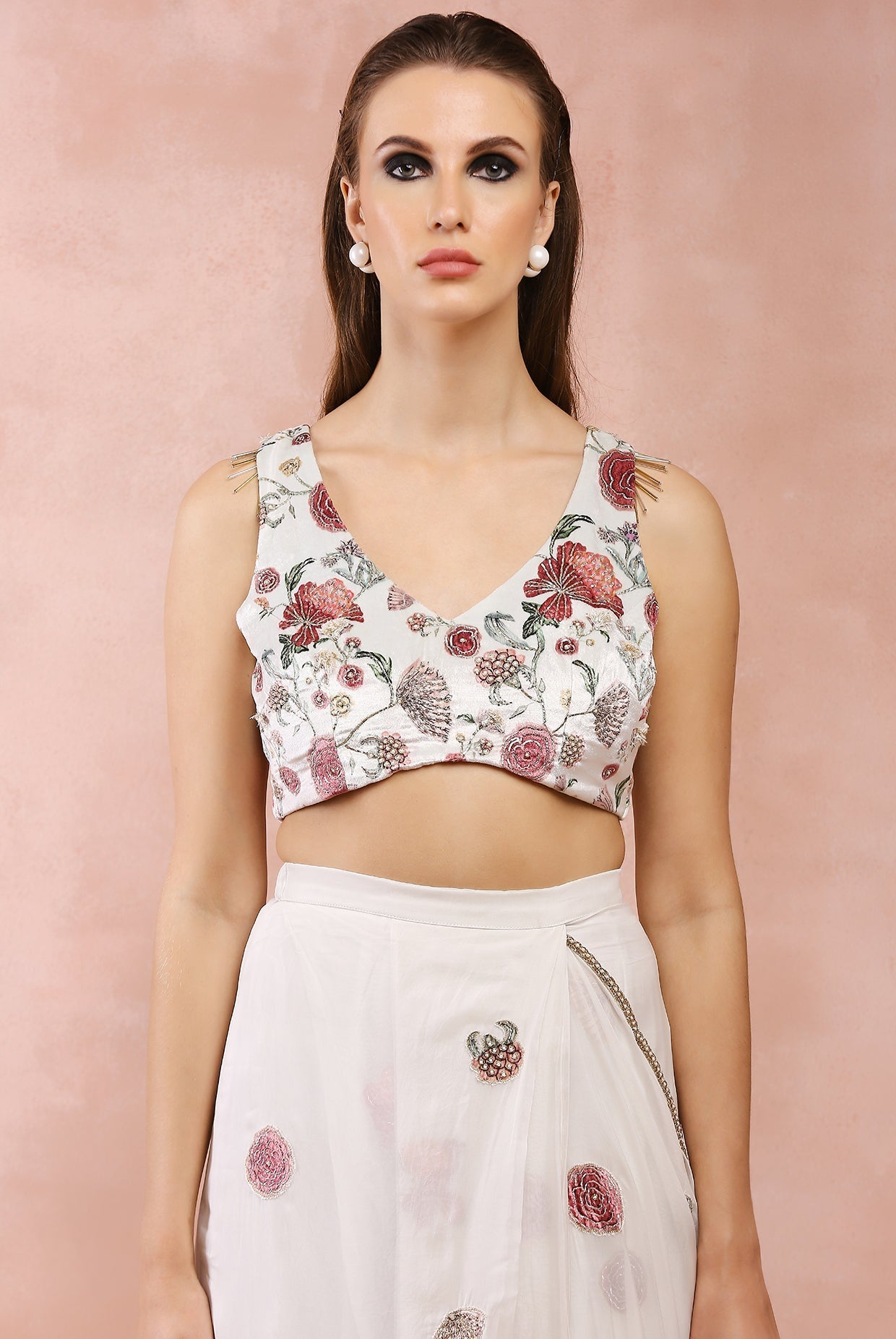 Off White Gulbagh Embroidered Choli With Pre-stitched Saree