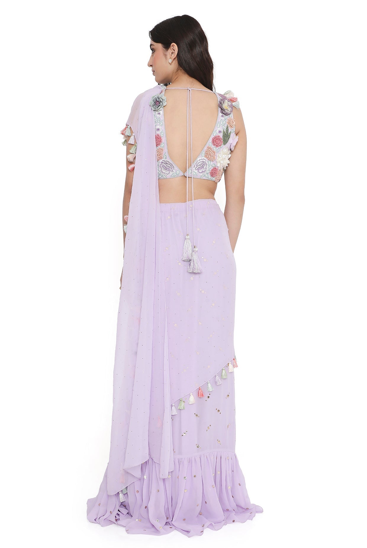 Lavender Embroiderd Choli With Frill Saree