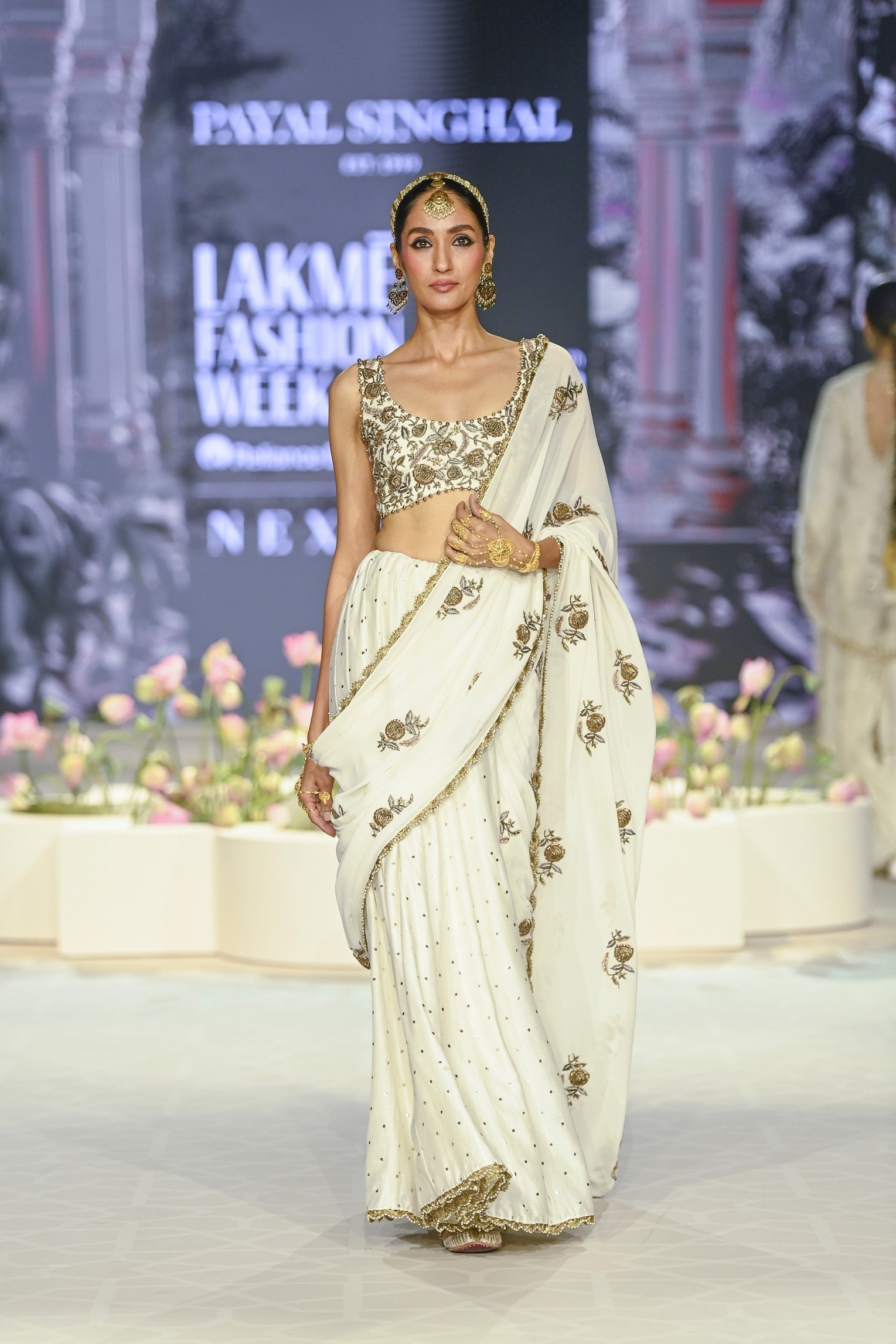 Najia Off White Choli With Embroidered Saree