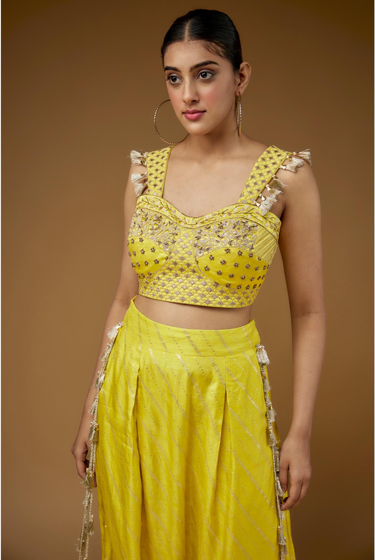 LIME EMBROIDERED CORSET TOP WITH LOW-CROTCH PANT