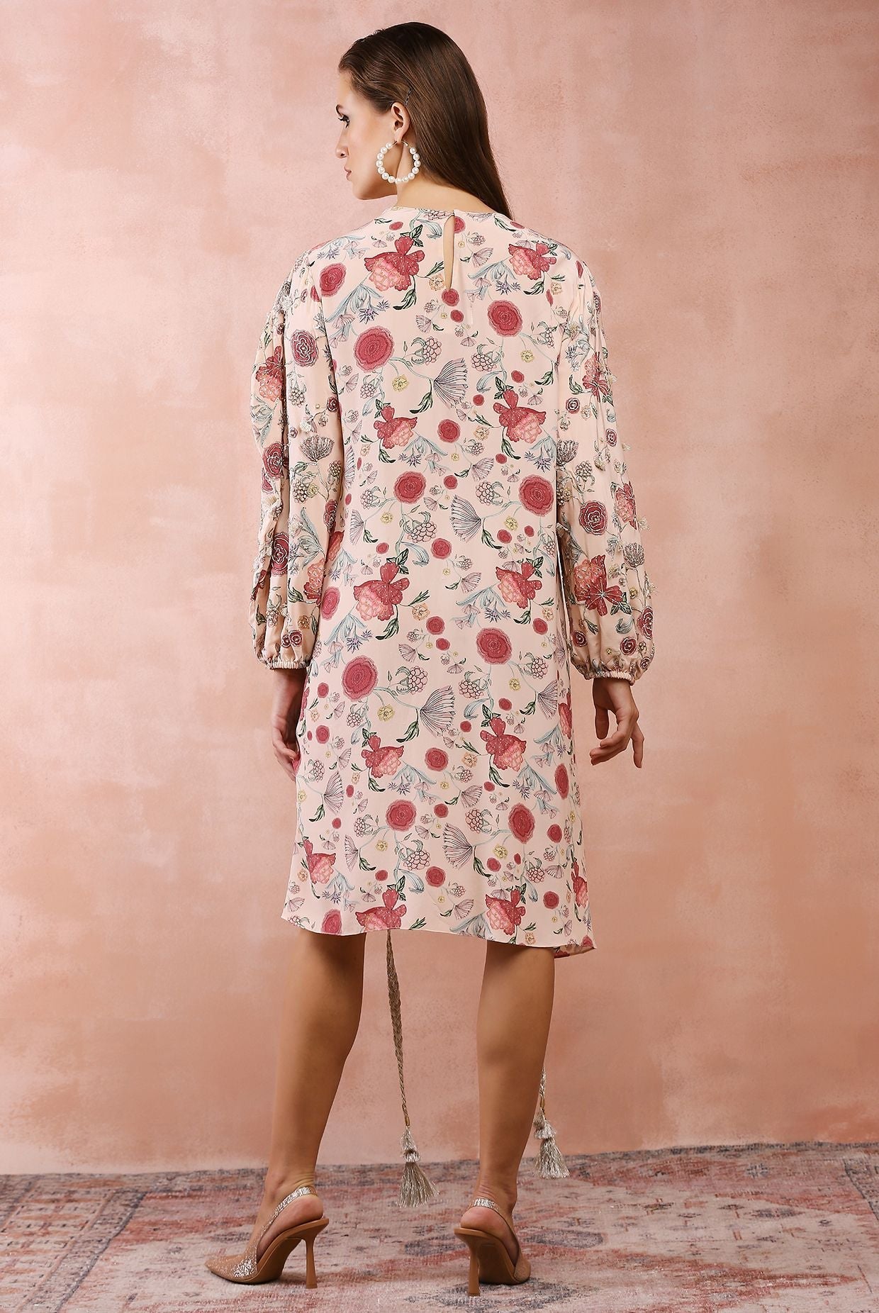 Blush pink gulbagh print front embroidered drawstring top