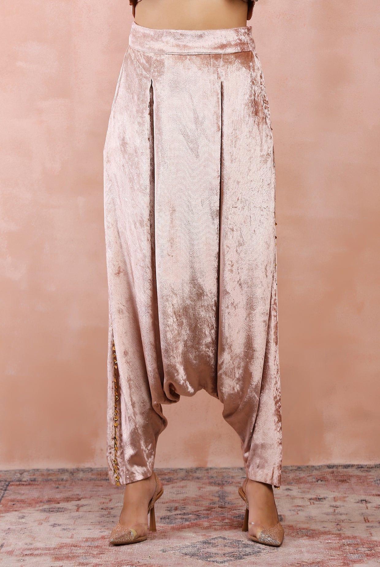 Rose pink embroidered top with lowcrotch pant