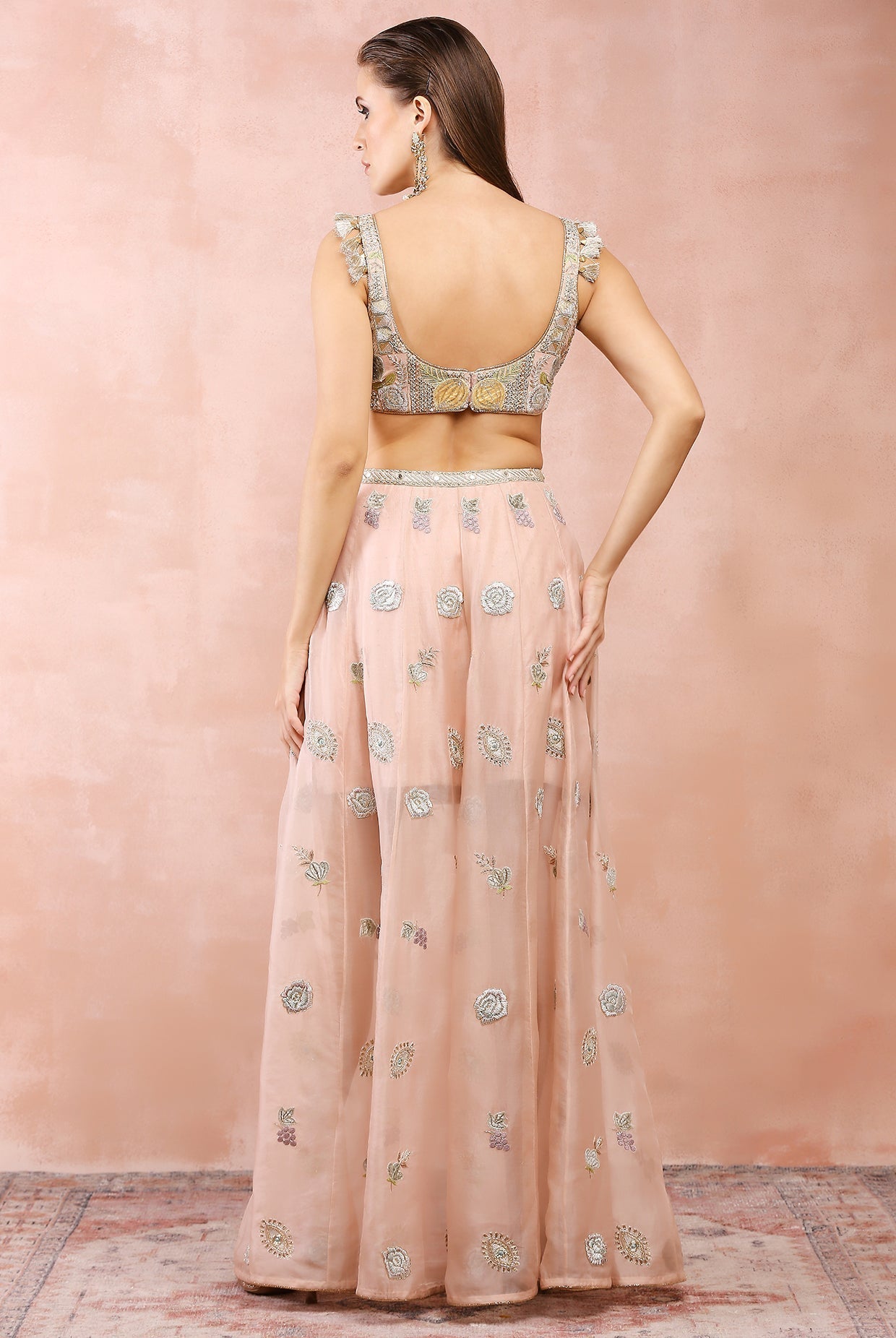 ROSE PINK EMBROIDERD CHOLI WITH SKIRT