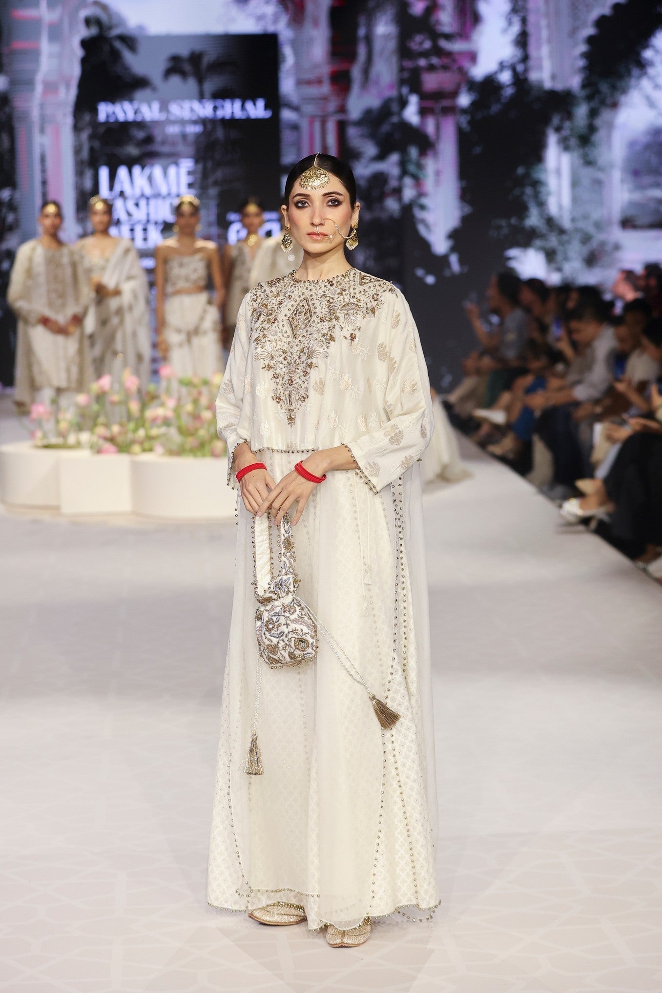 Roha Off White Anarkali Buta Embroidered Raneem Tunic With Sharara