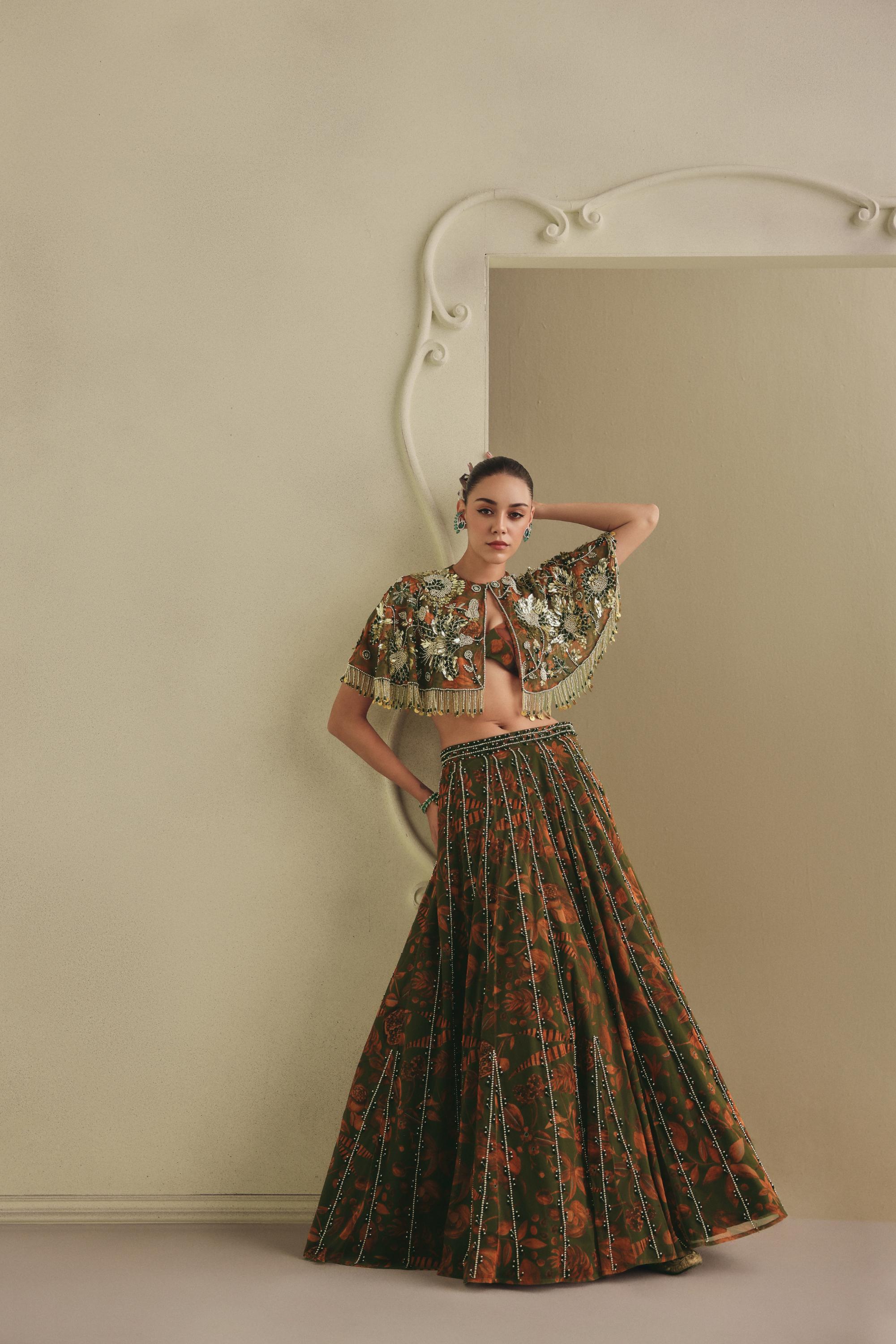 Earthy Cape Embellished Lehenga