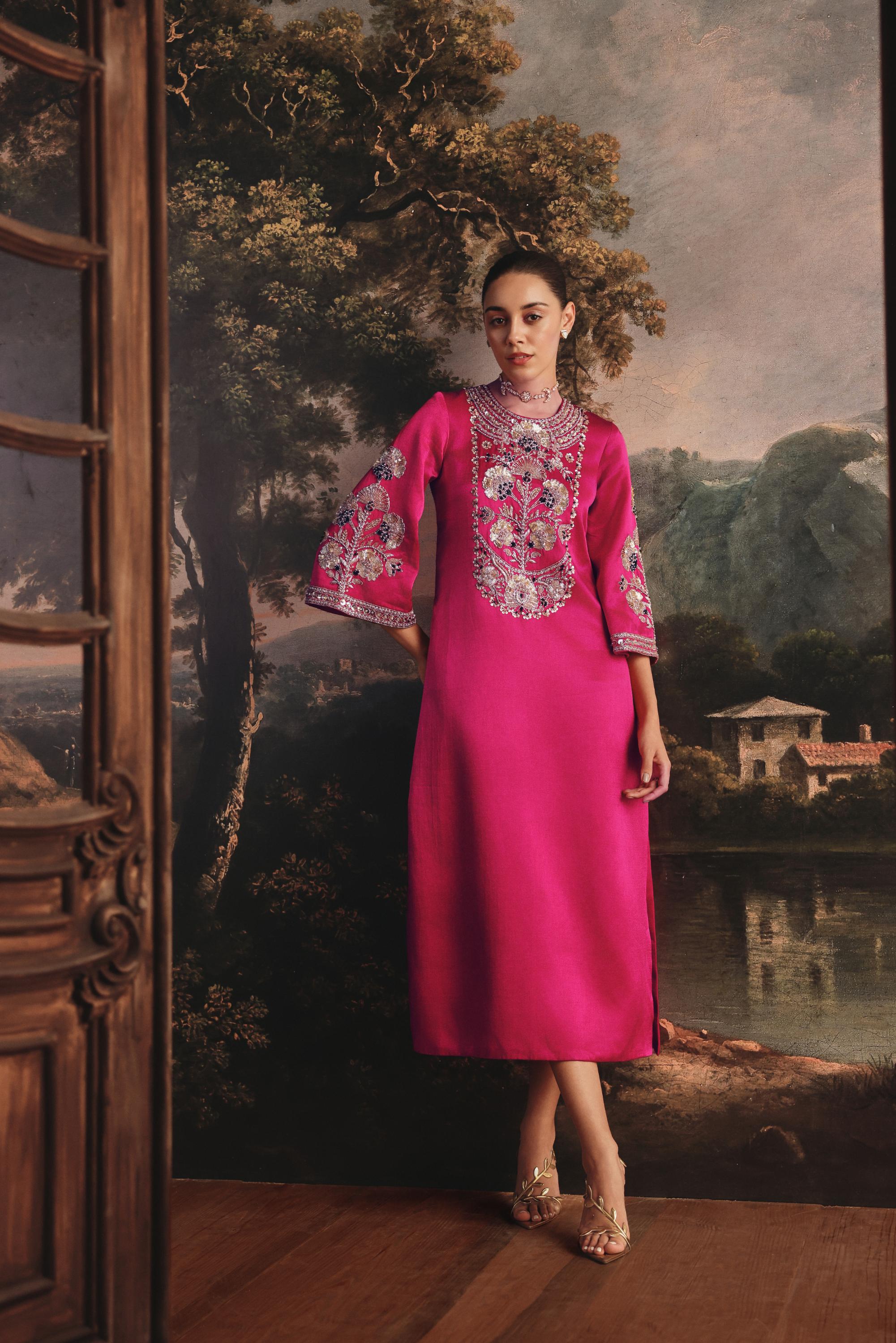 Golden Petal Gaji Silk Dress