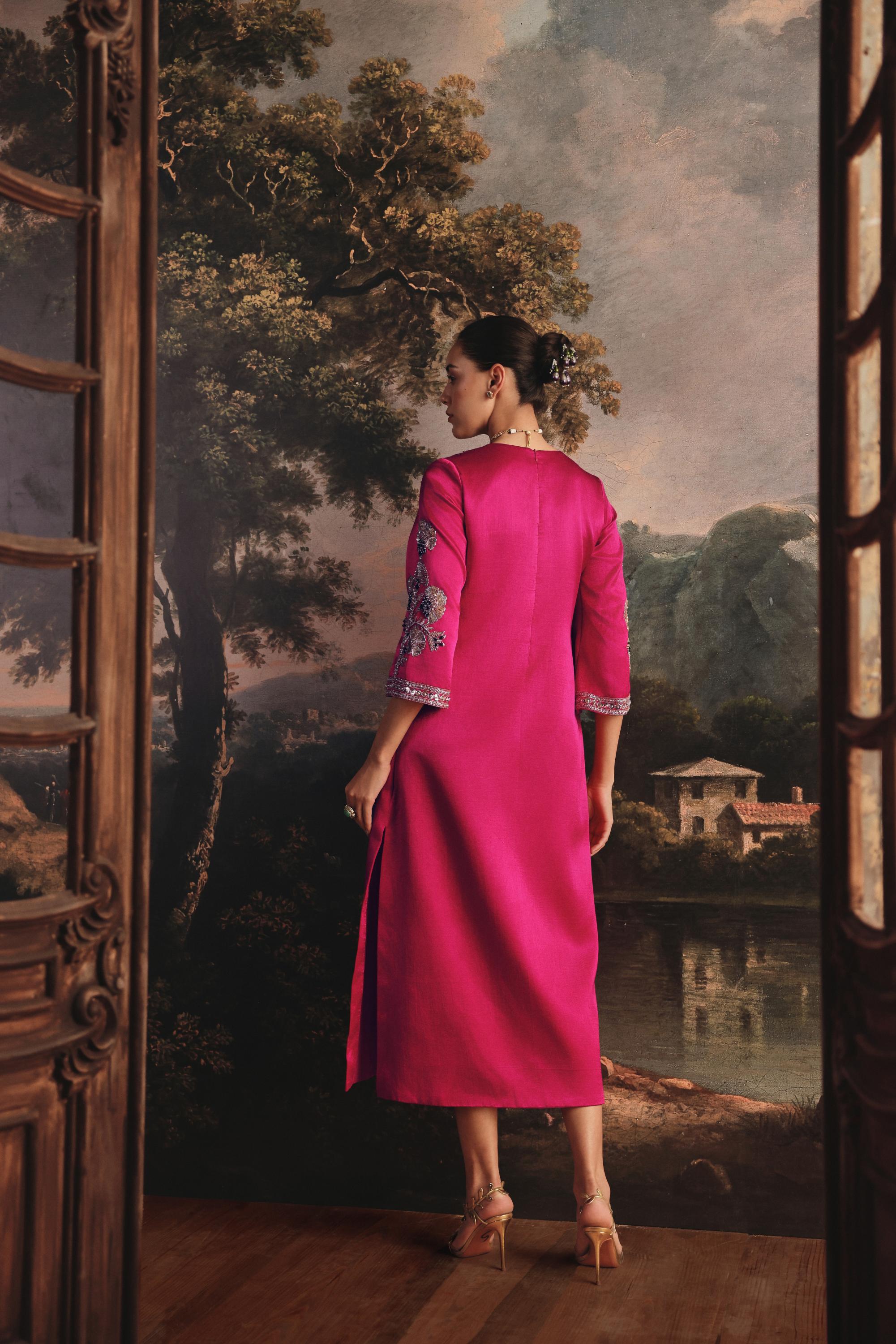 Golden Petal Gaji Silk Dress
