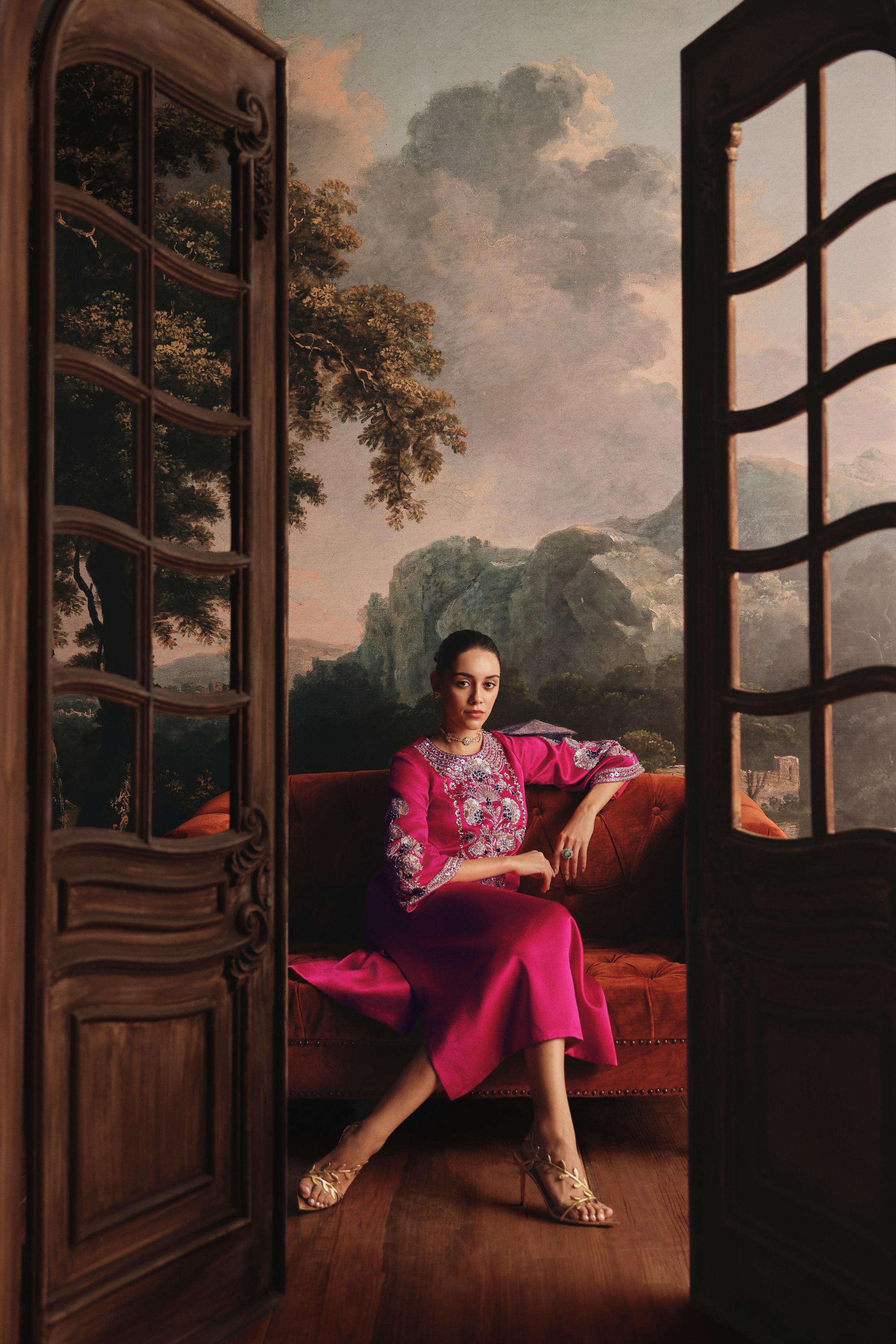 Golden Petal Gaji Silk Dress