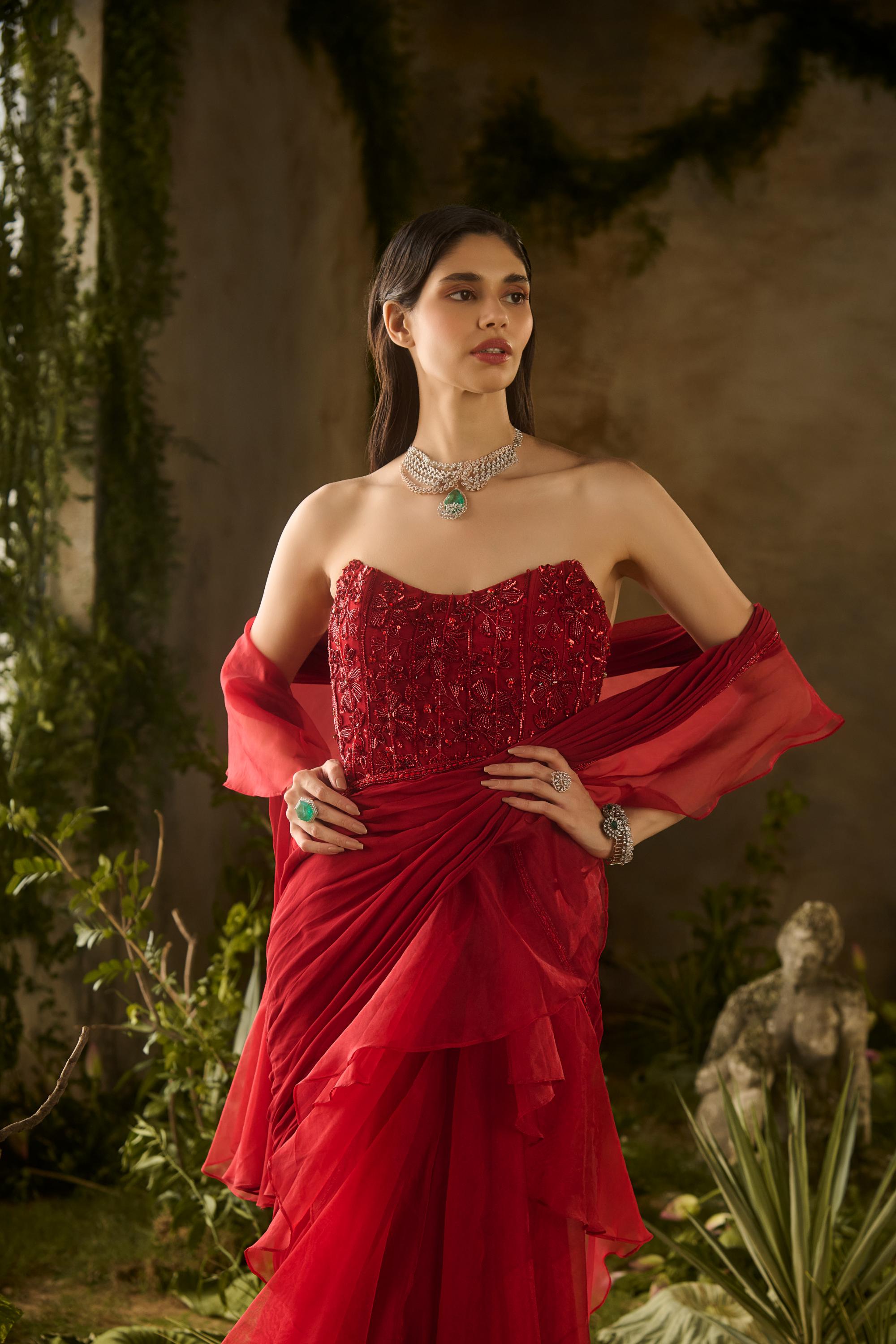 SCARLET SAREE SET