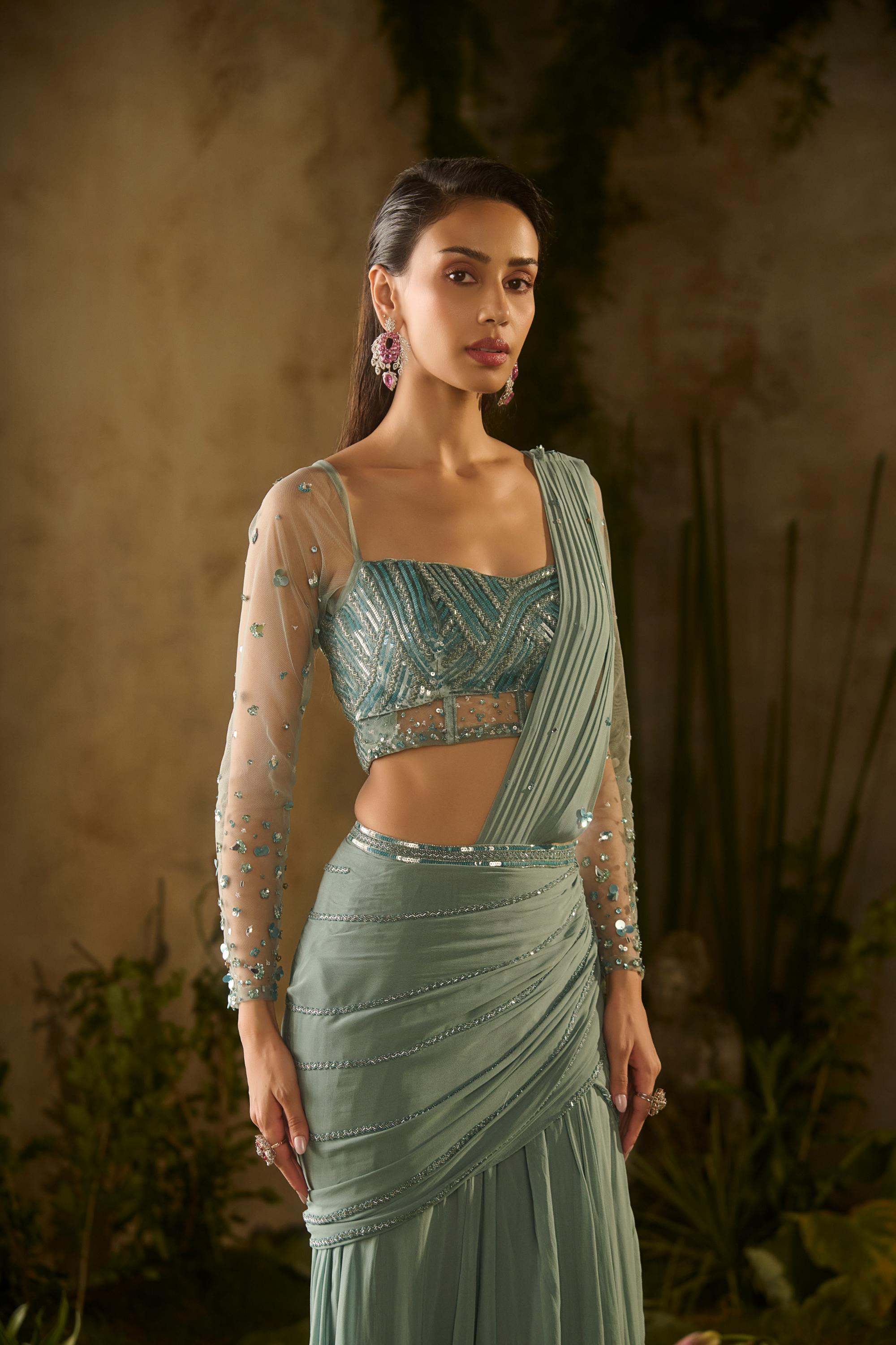 SEA GREEN SAREE SET