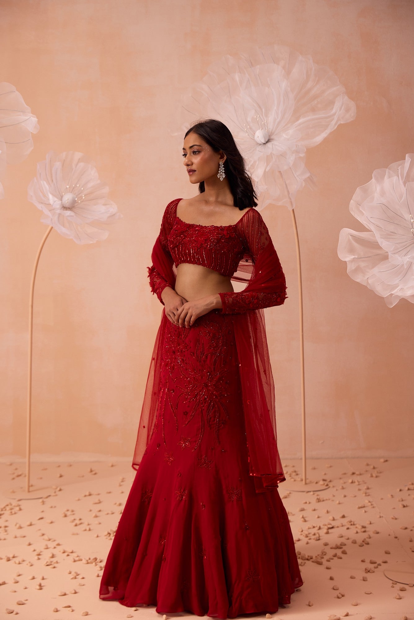 Red Fishtail  Lehanga Set