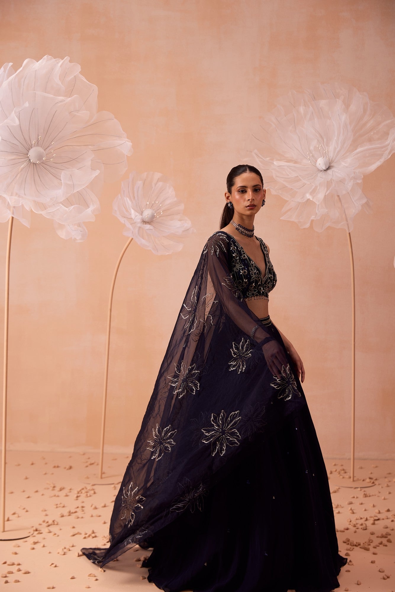 Blue Organza Lehenga Set