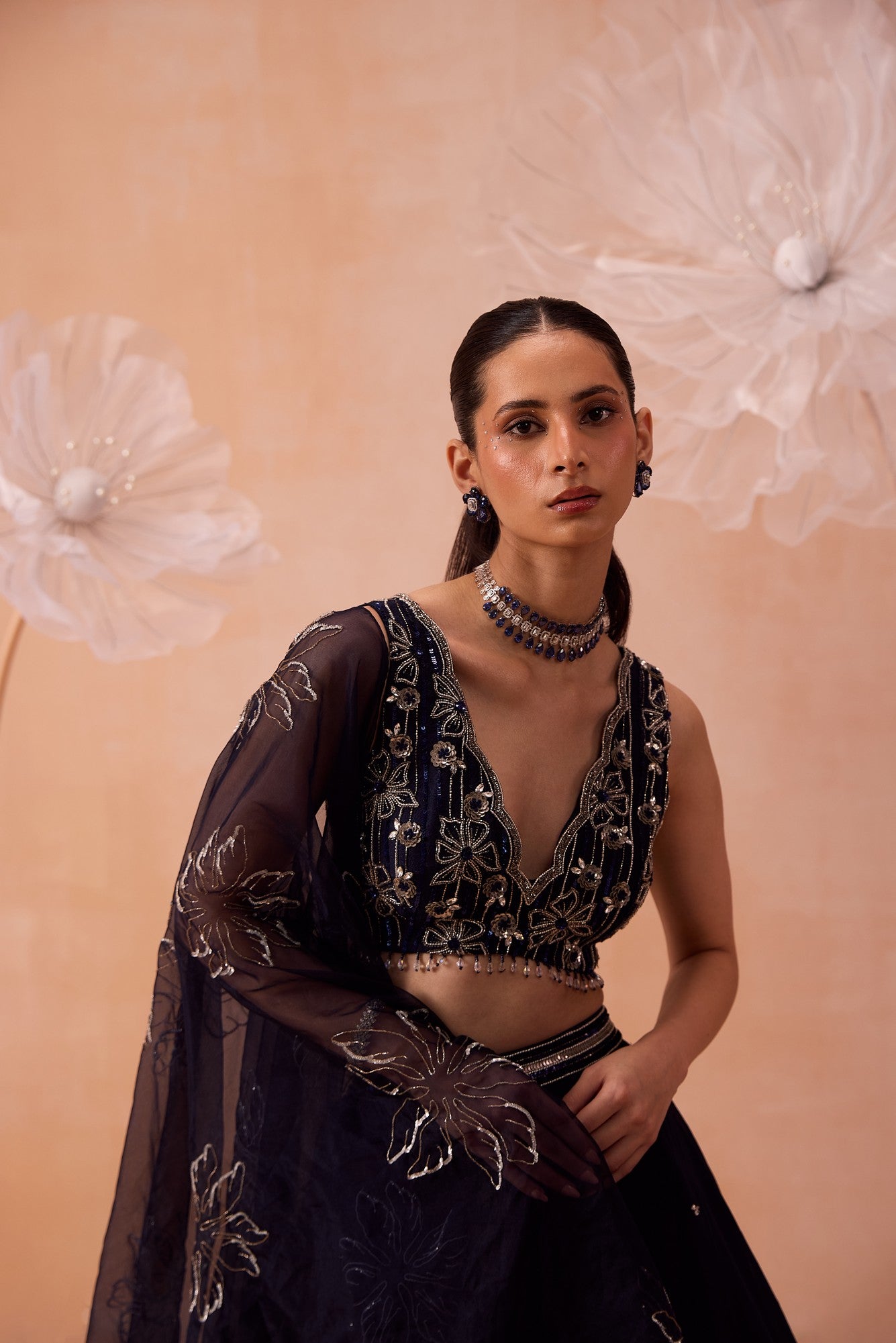 Blue Organza Lehenga Set