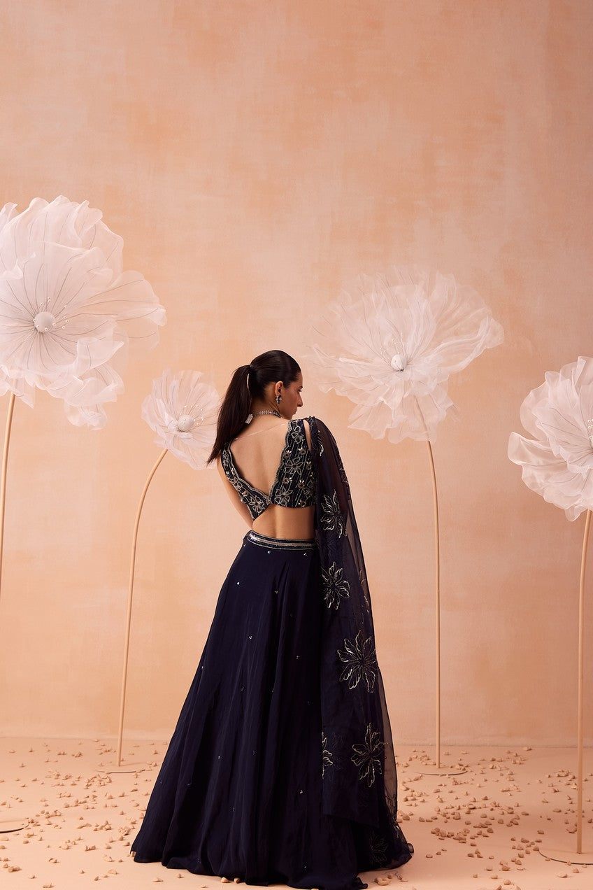 Blue Organza Lehenga Set