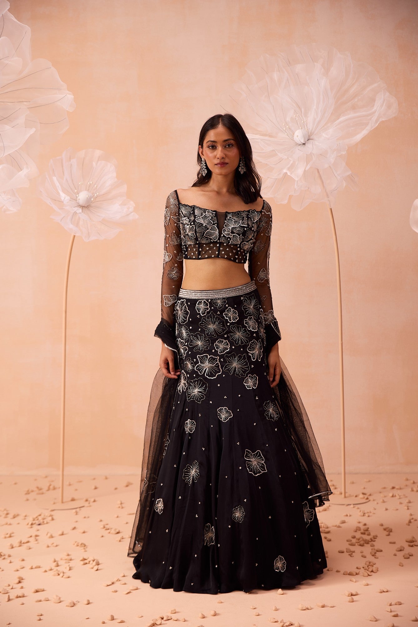 Black Blossom Lehenga Set