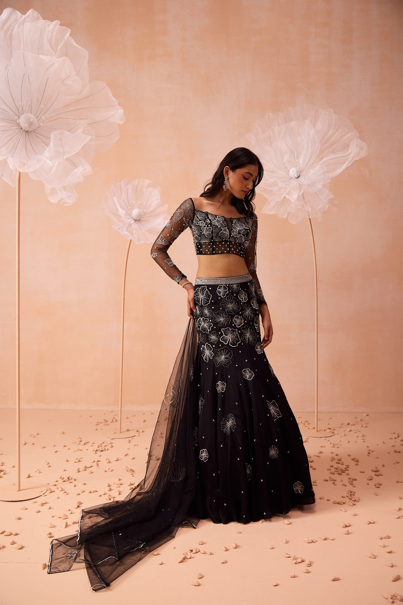 Black Blossom Lehenga Set