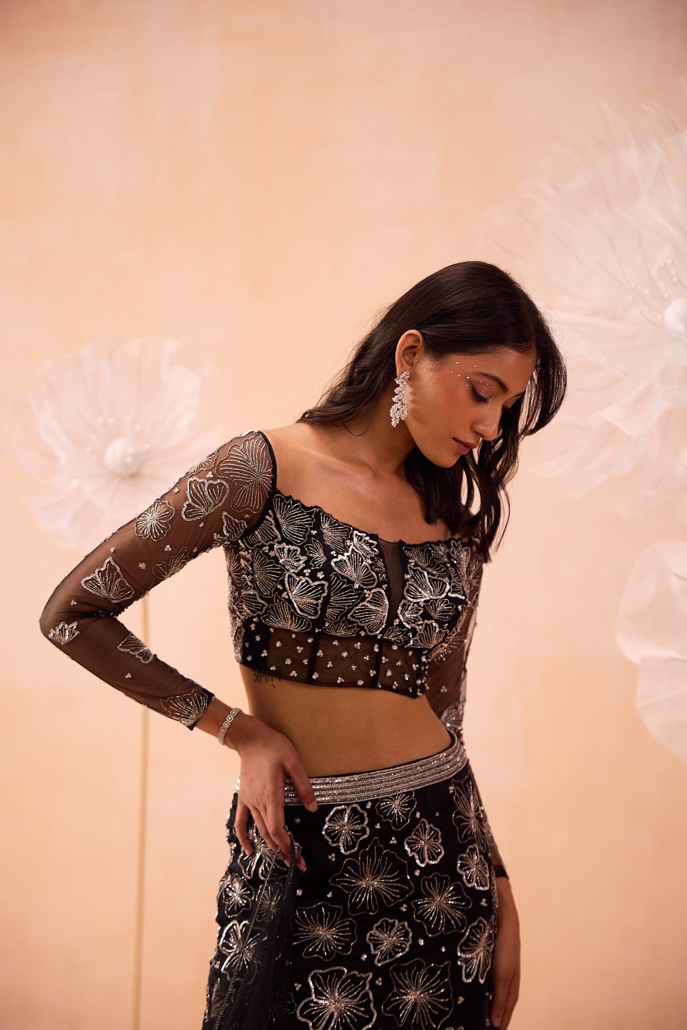 Black Blossom Lehenga Set