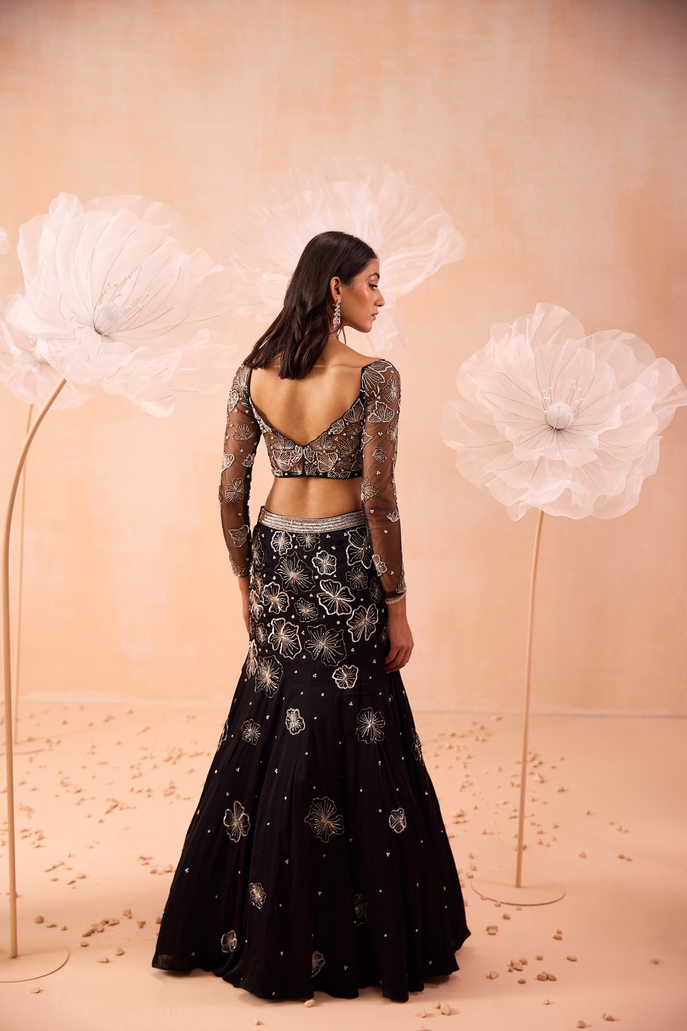 Black Blossom Lehenga Set