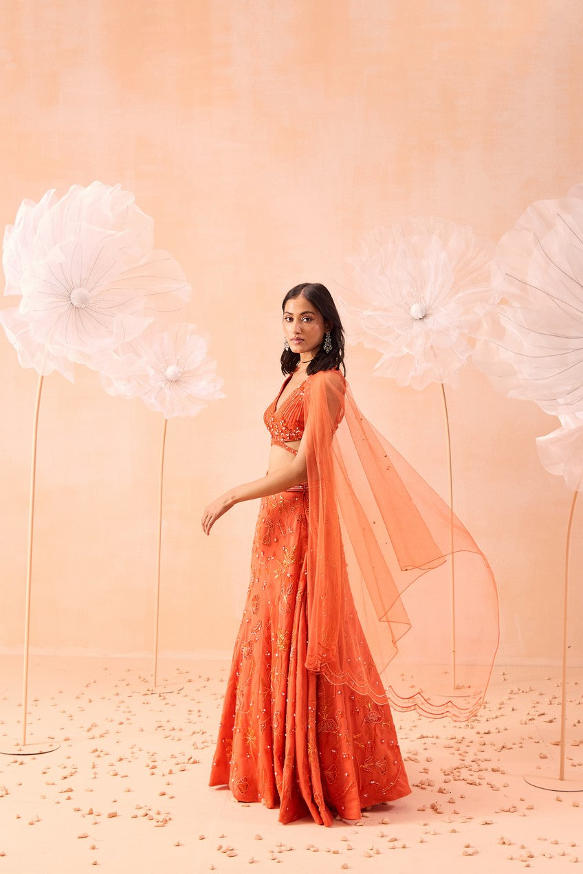 Candy Orange Lehanga Set