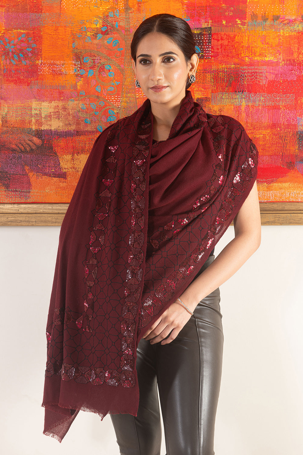 Persian Mirror Frame | Embroidered Pure Cashmere Stole
