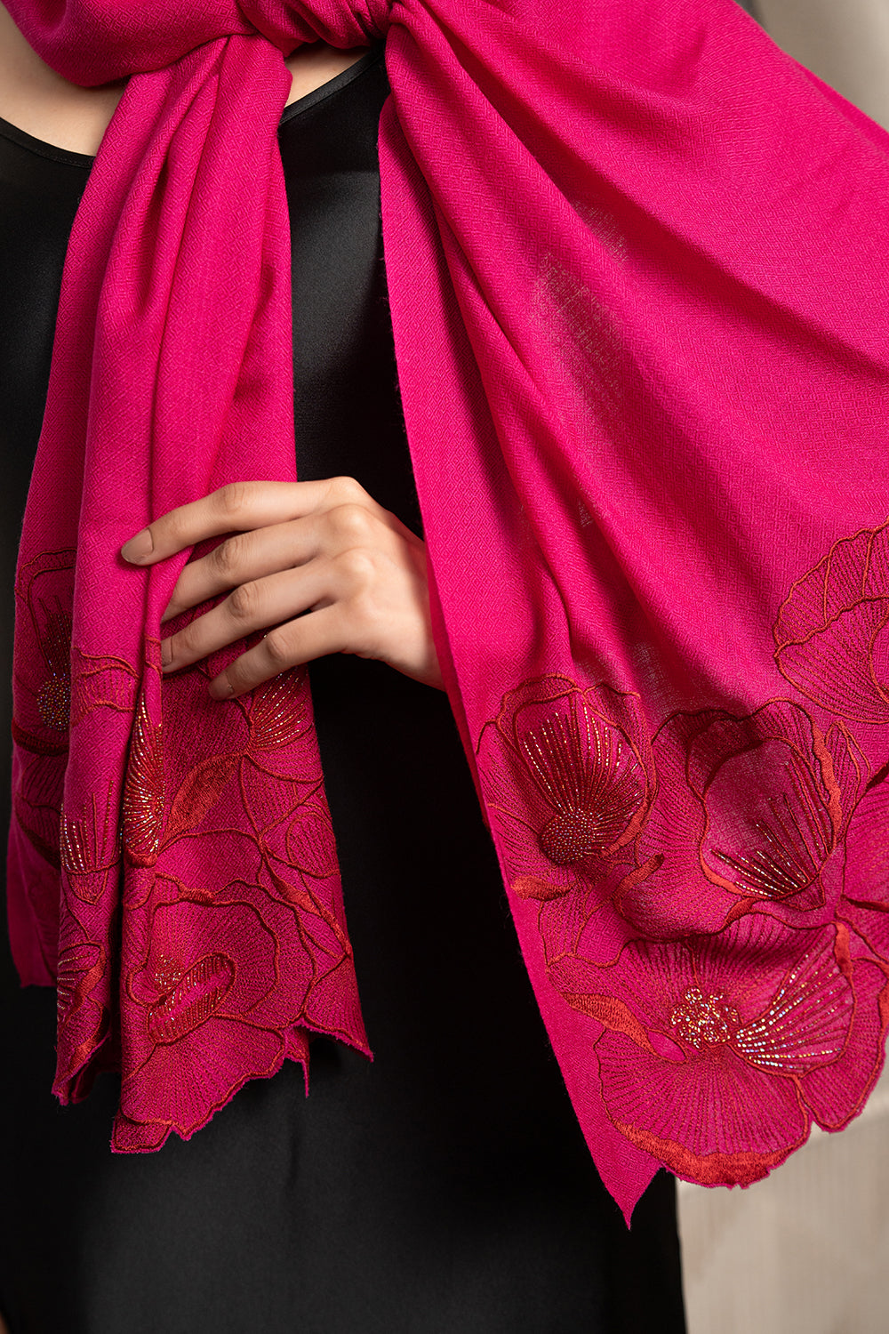 Poppy Affair | Embroidered Wool Silk Stole