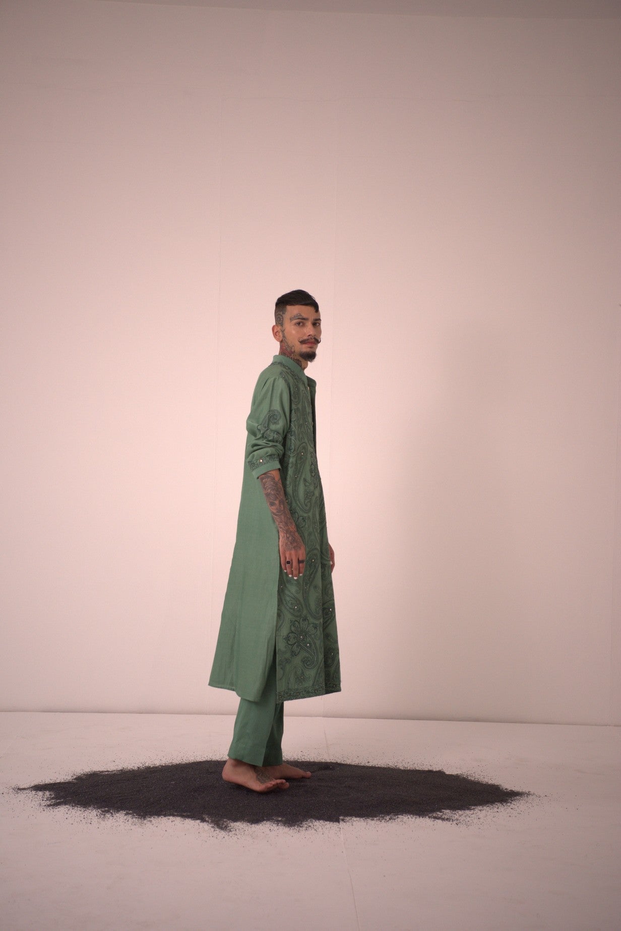 Chanderi Moss Green Power Paisley Kurta With Pants