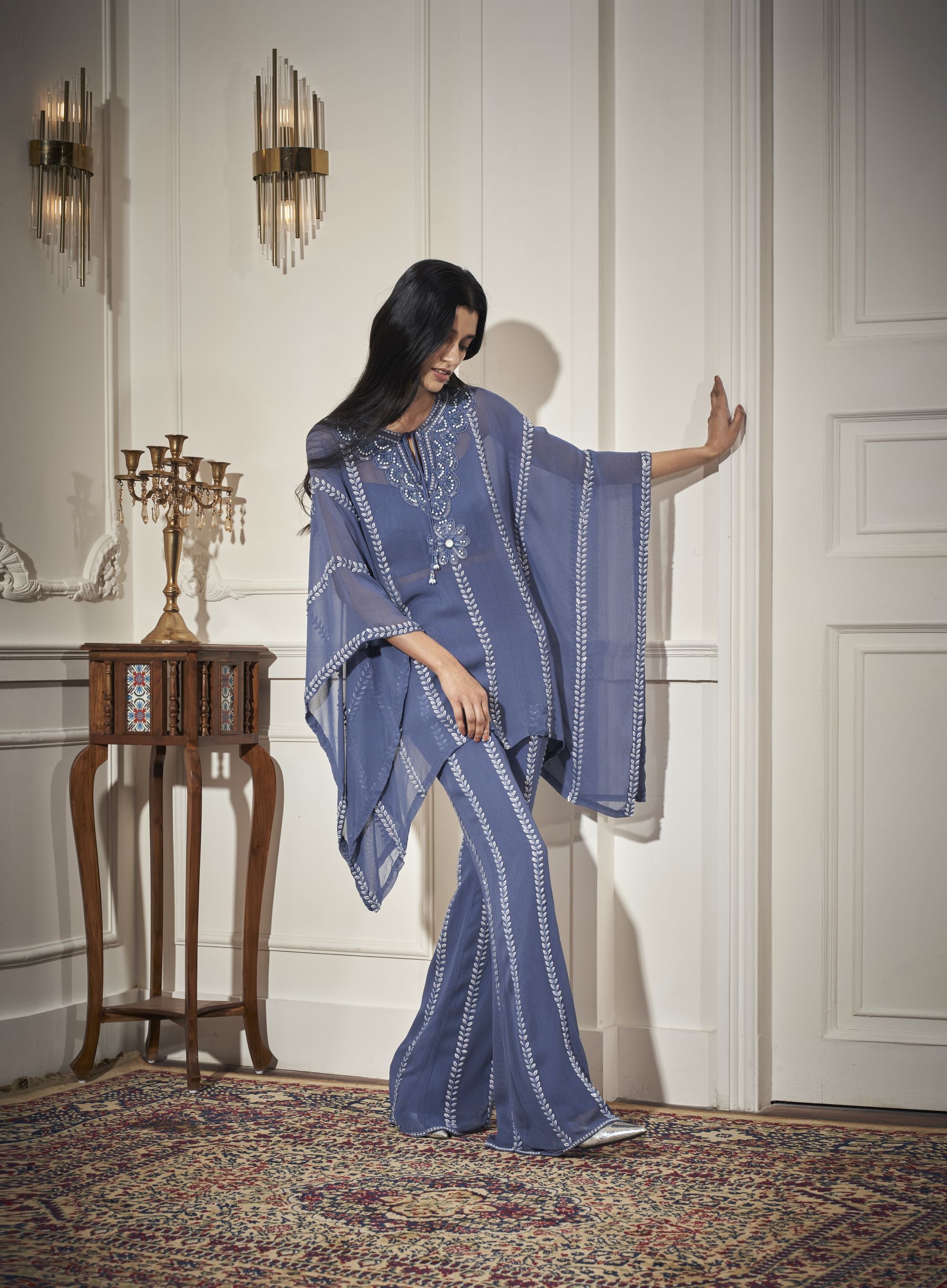 Embroidered Kaftan, inner, Flare Pants