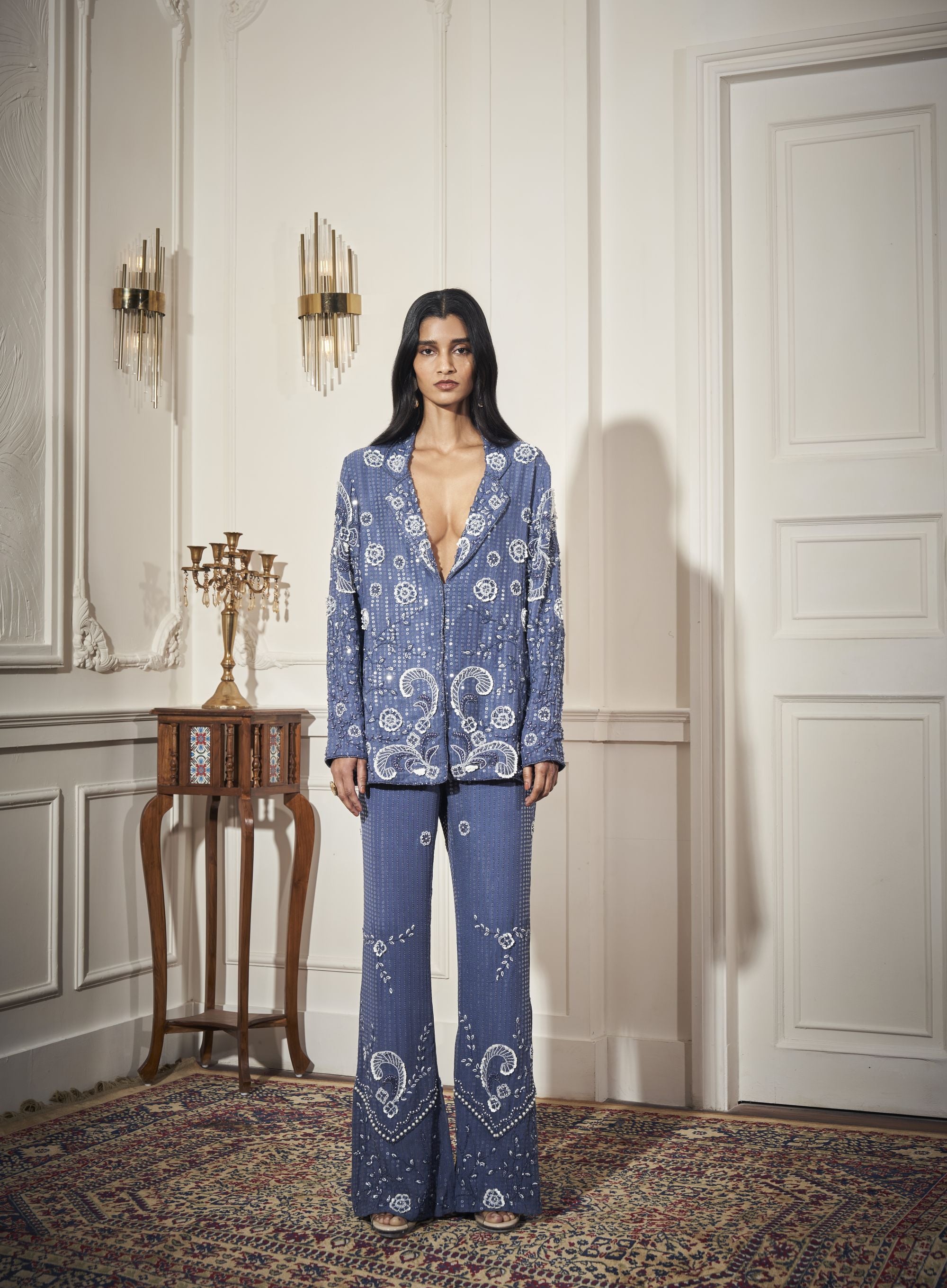 Long Blazer, Bustier, Flare Pants