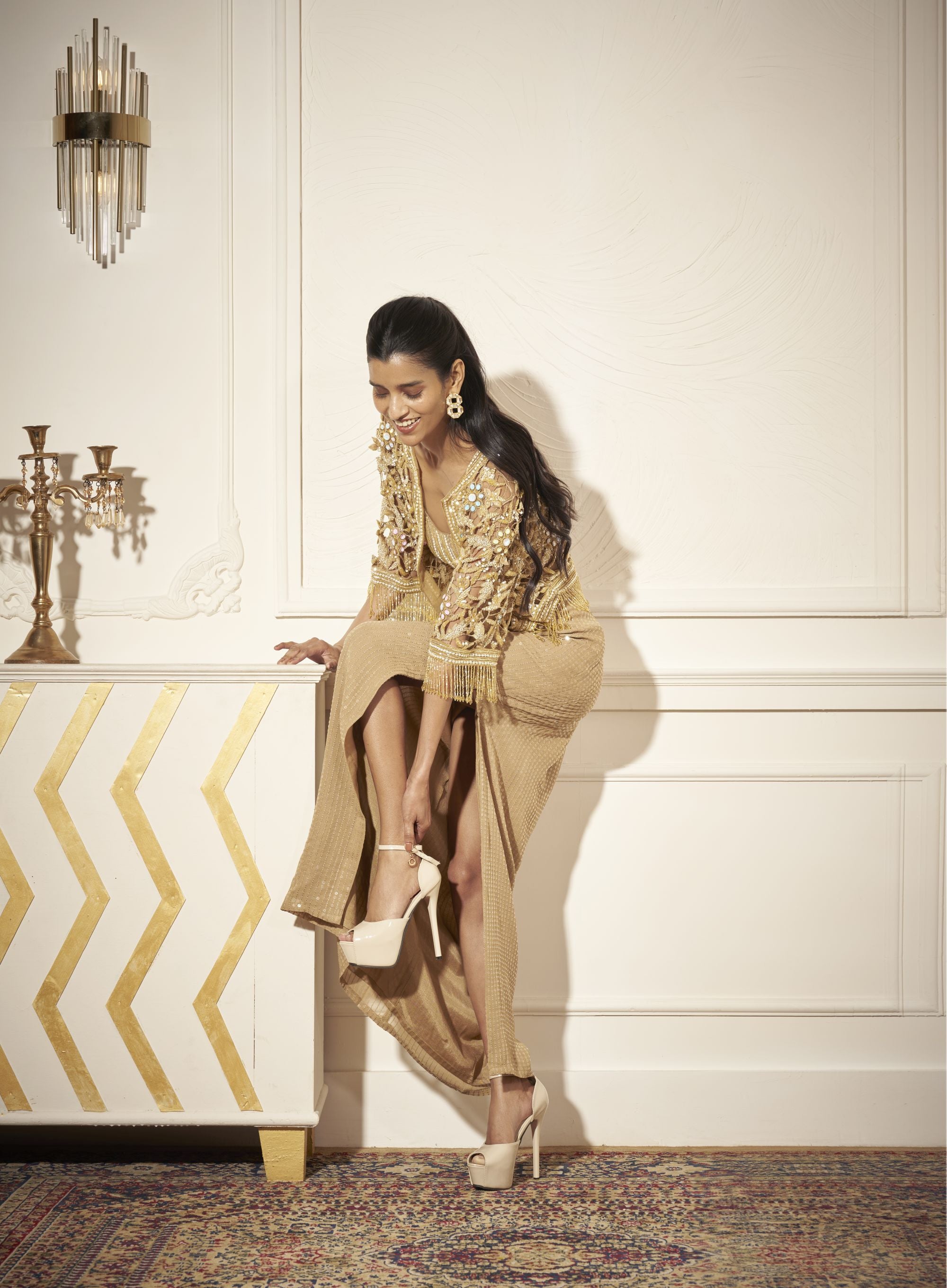 Cutwork Cape, Bustier, Pencil Skirt