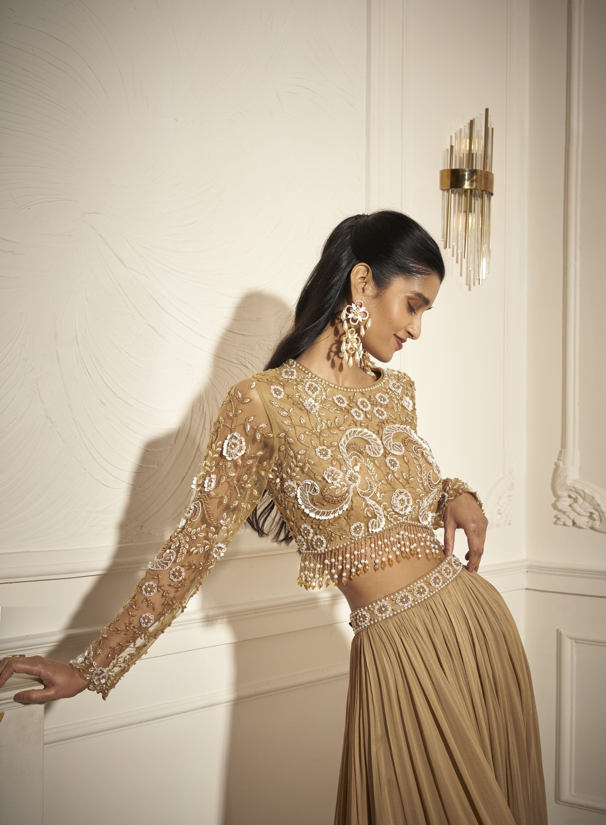 Pleated Palazzos, Embroidered Blouse