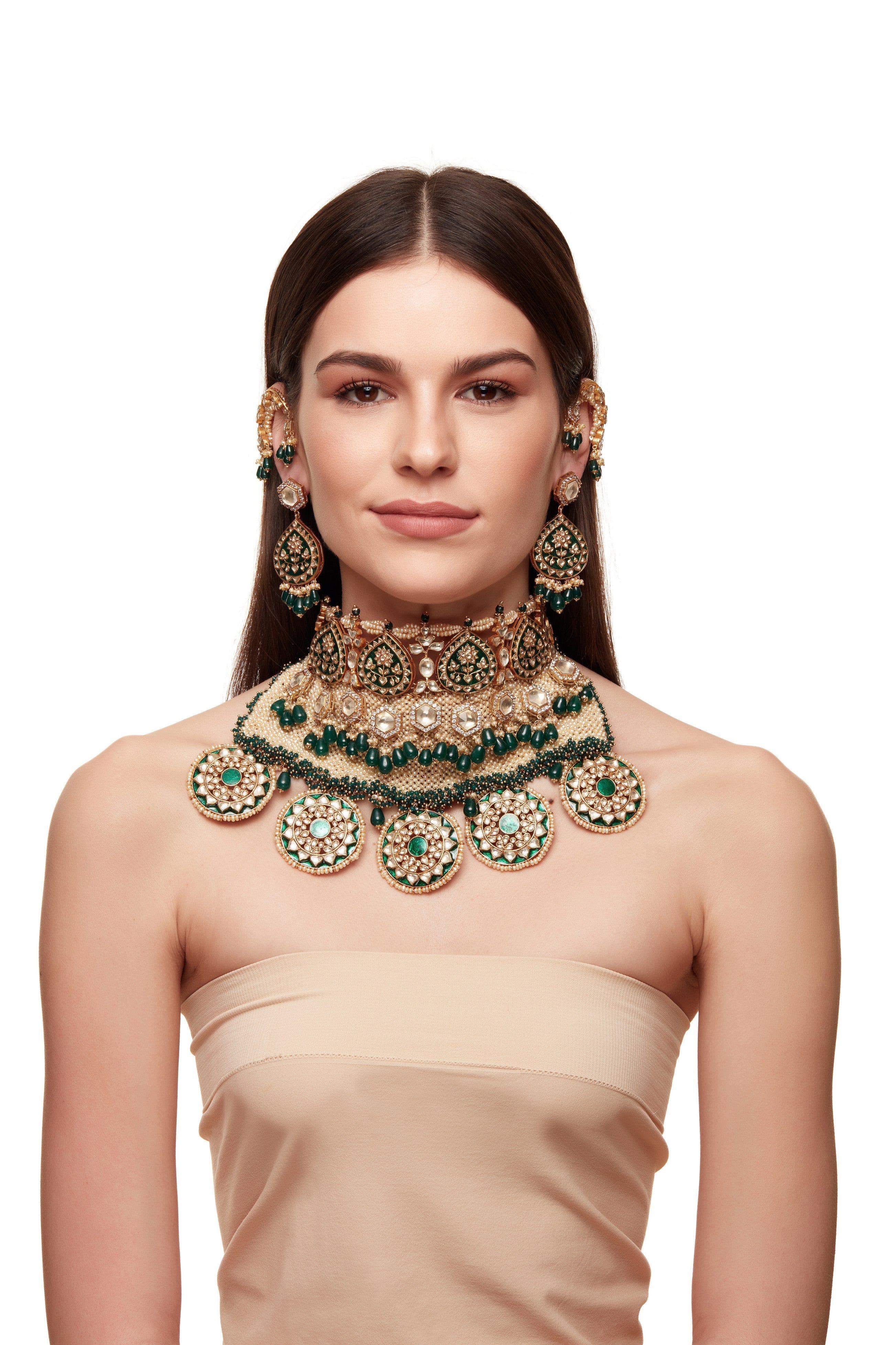 Green Meenakari and Pearl Jaal Bridal Set