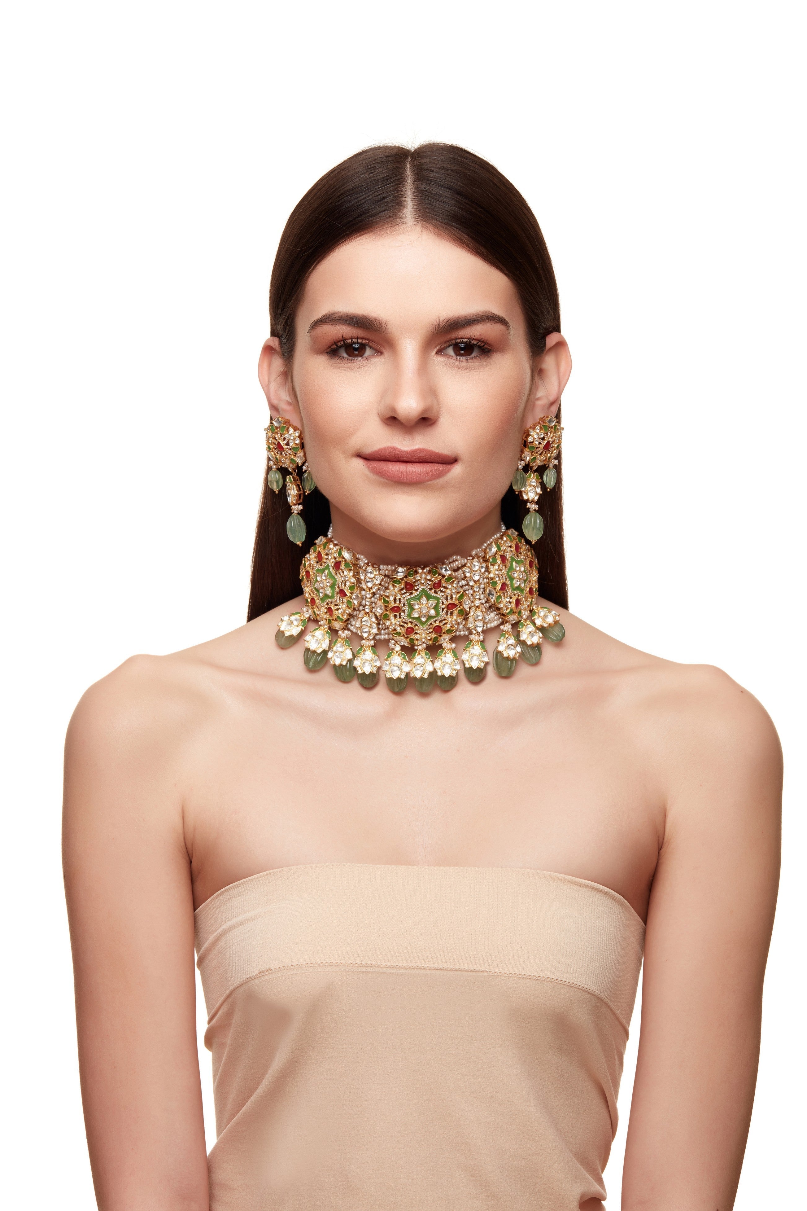 Green And Pink Tourmaline Choker Set