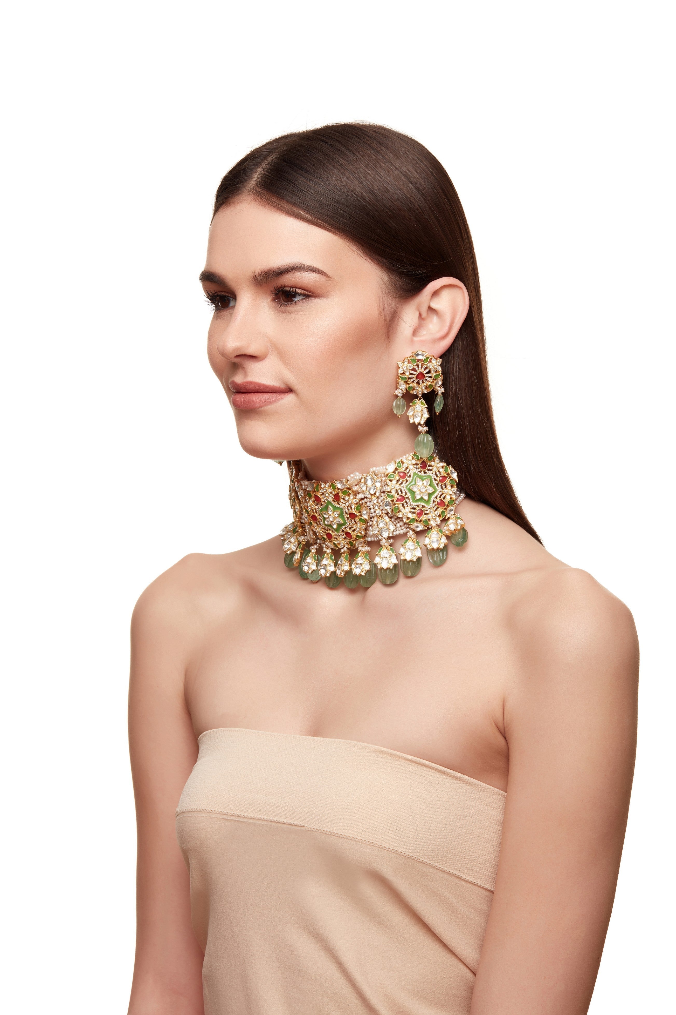 Green And Pink Tourmaline Choker Set